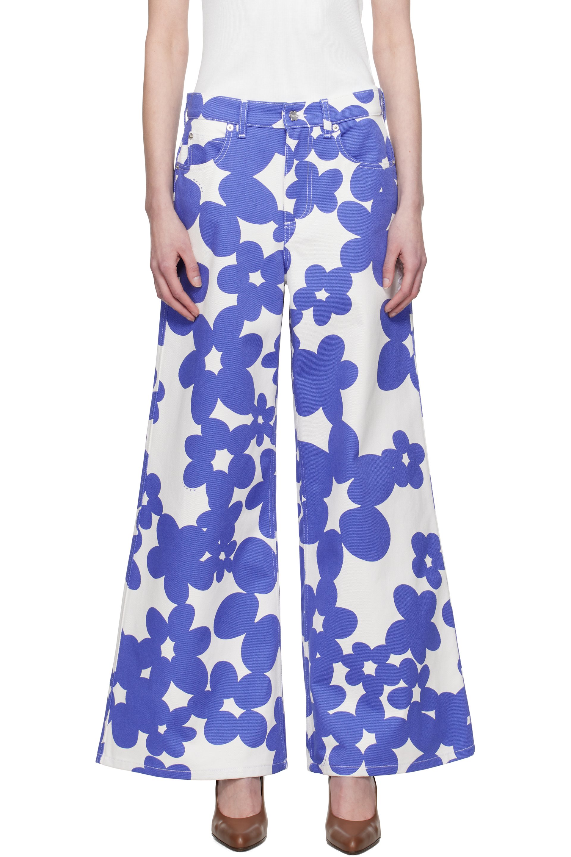 Marni - Pantalon bleu et blanc à imprimé Dillies