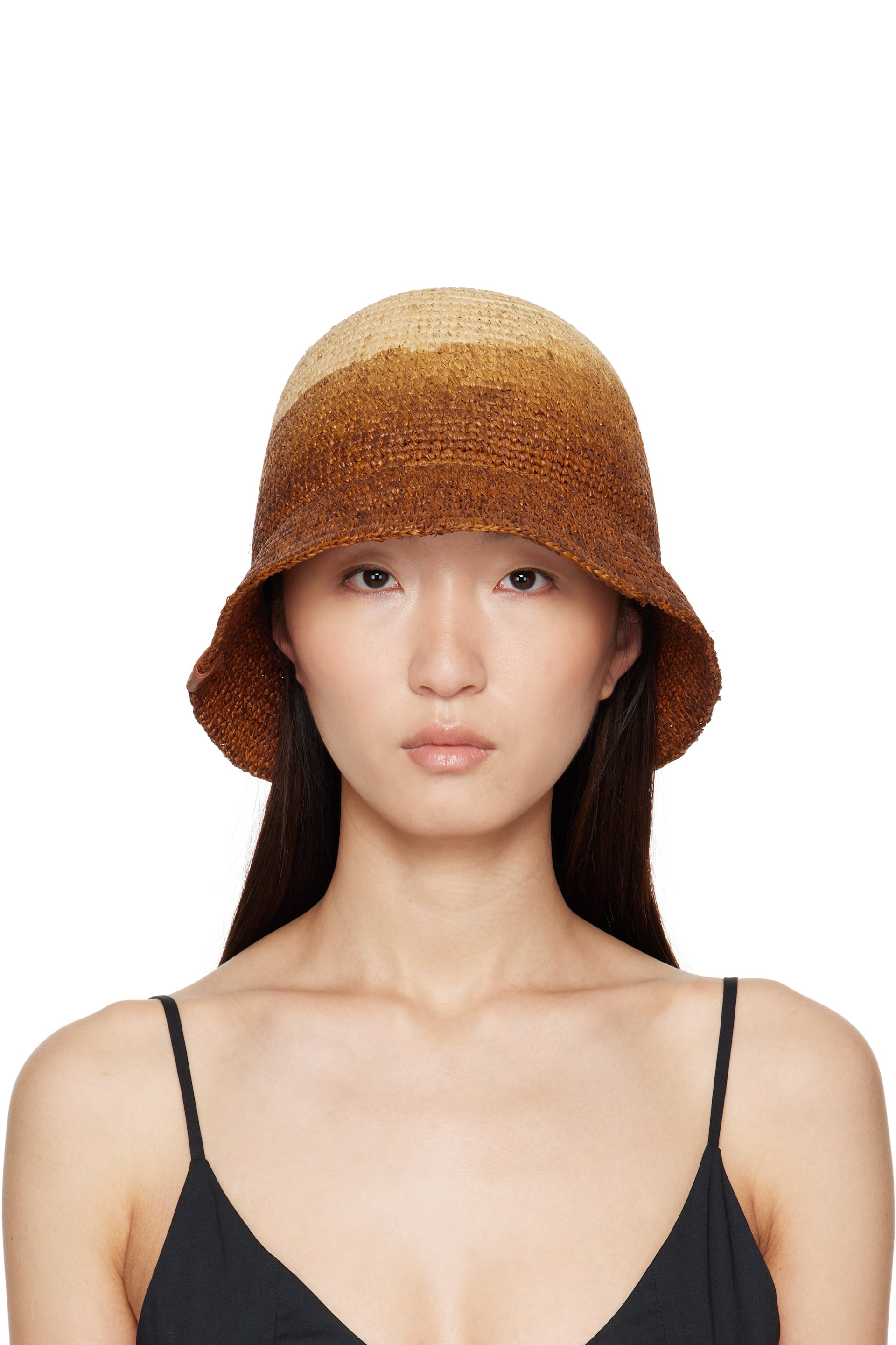 Staud - Chapeau bob Meyers brun et beige en crochet
