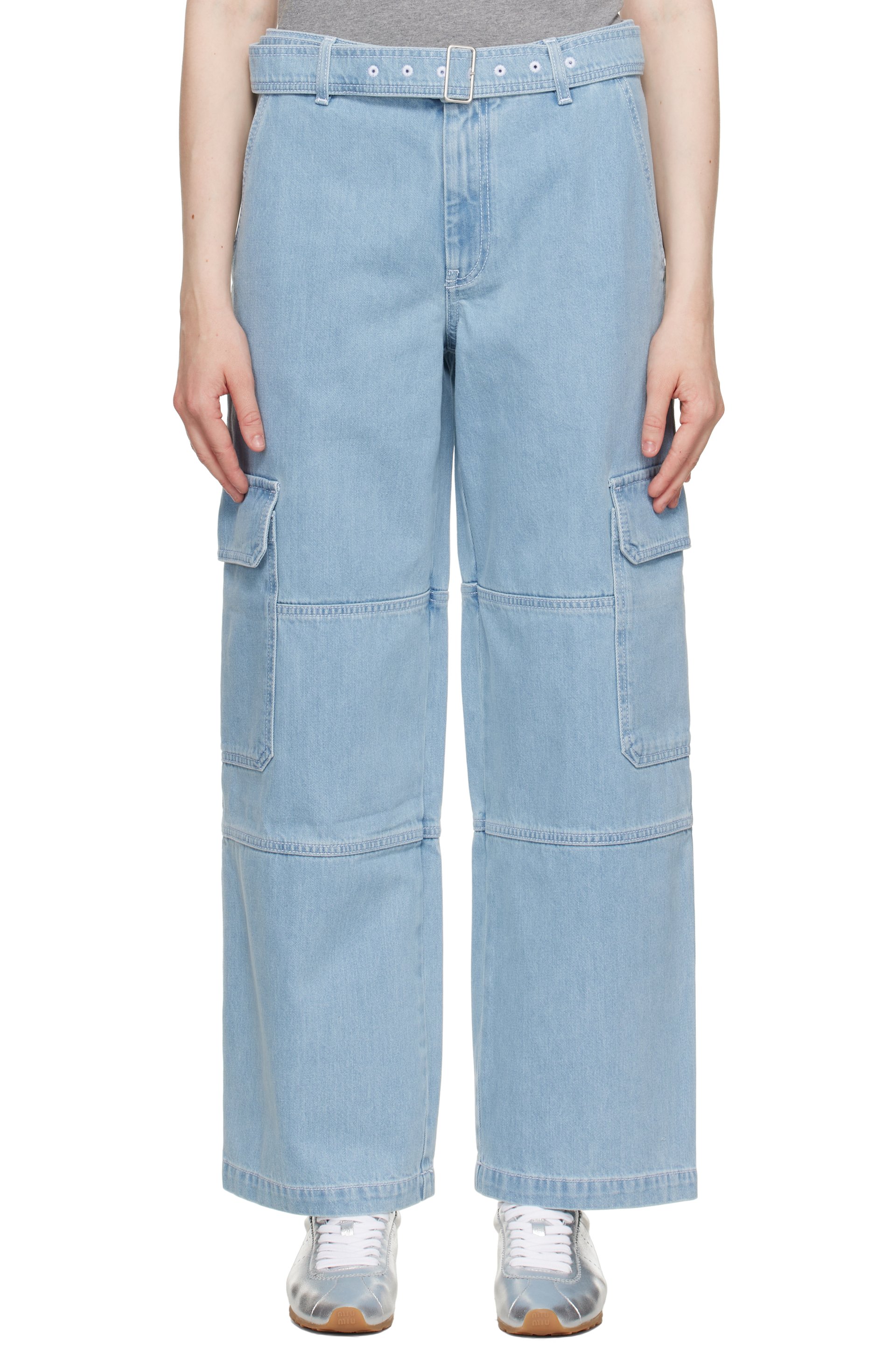 Maison Kitsuné - Pantalon cargo utilitaire bleu en denim à ceinture