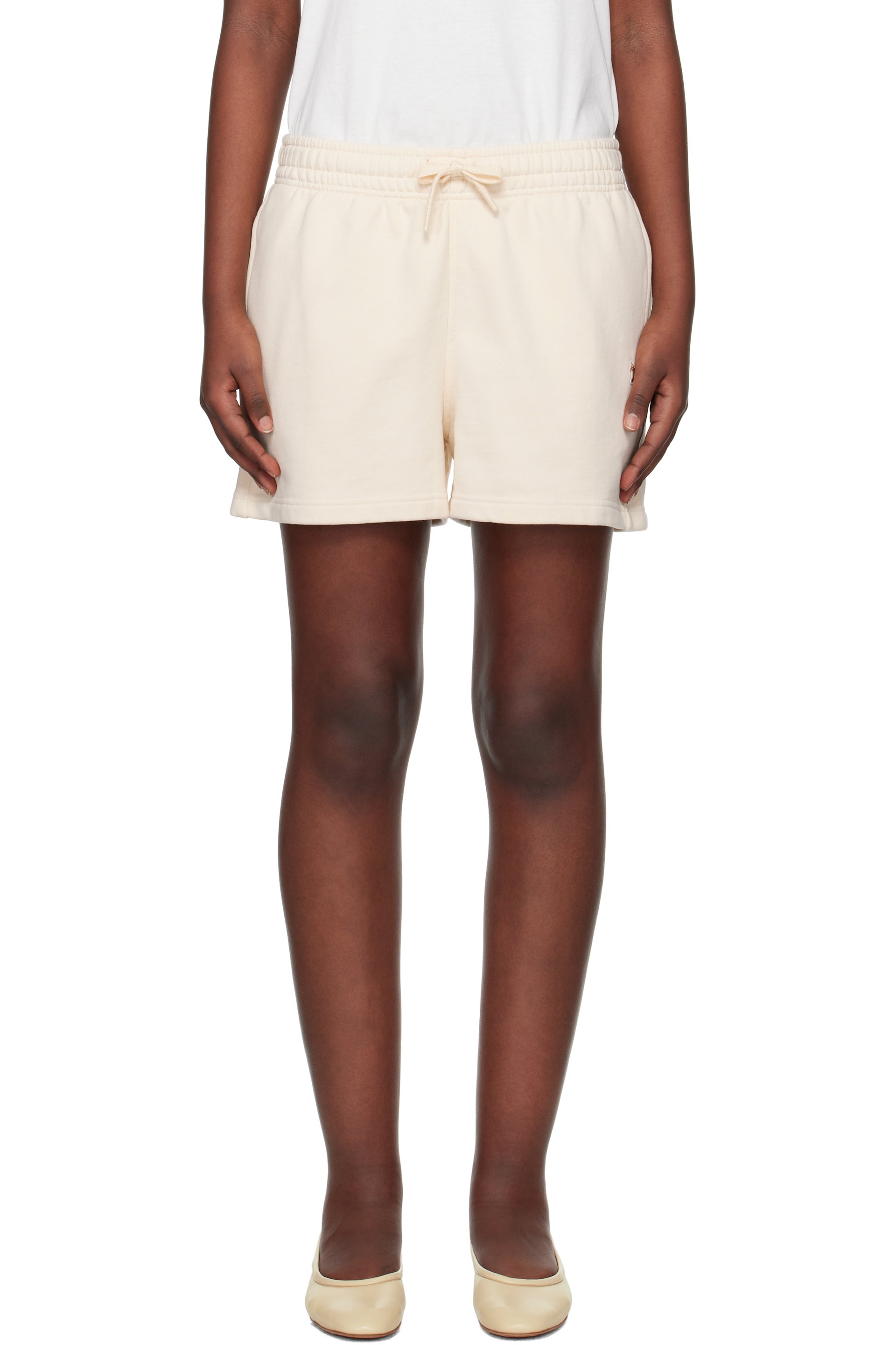 Maison Kitsuné - Short de survêtement beige à écusson à logo de renard