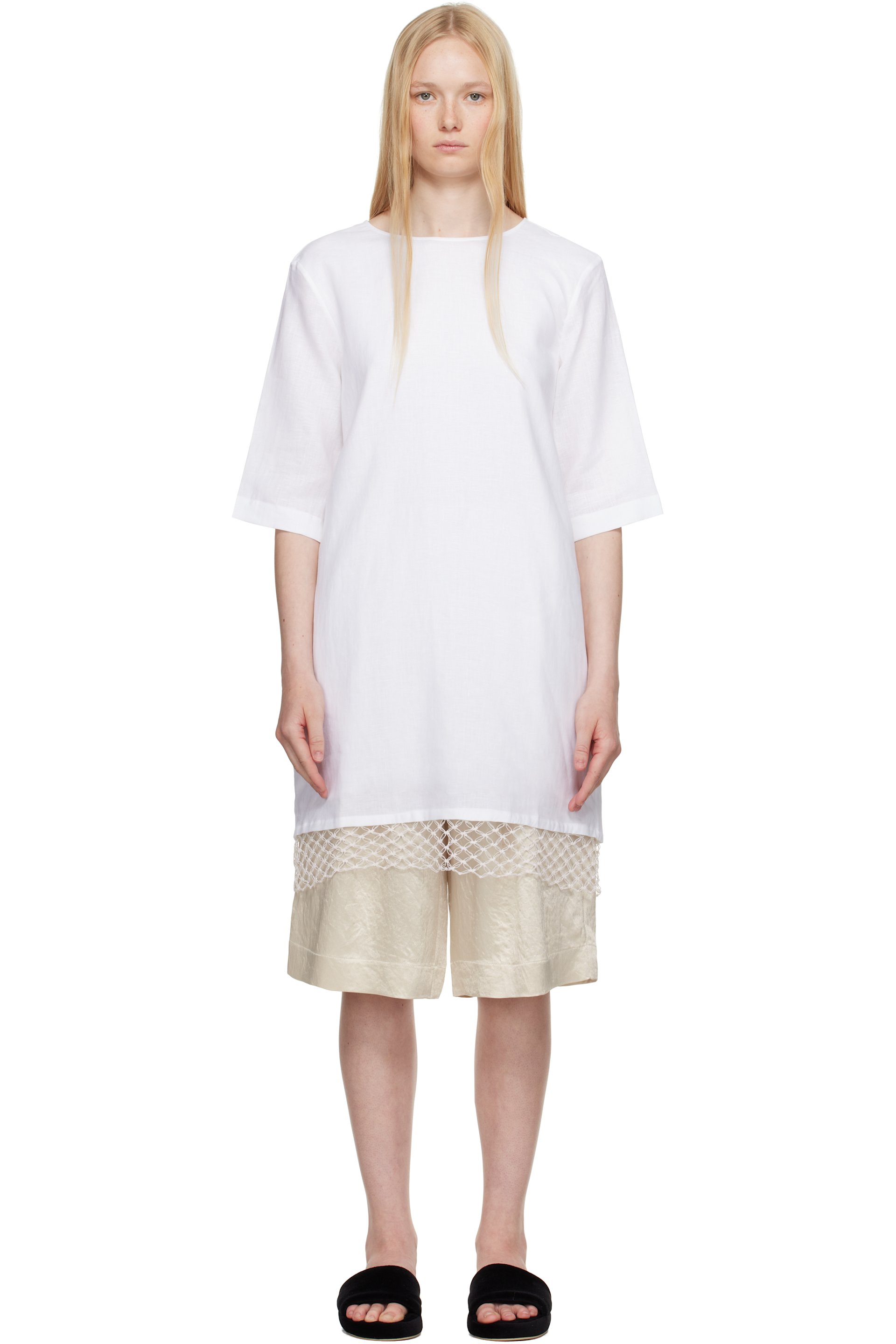 Maria McManus - ホワイト Cocoon Macrame ミニ Tシャツワンピース