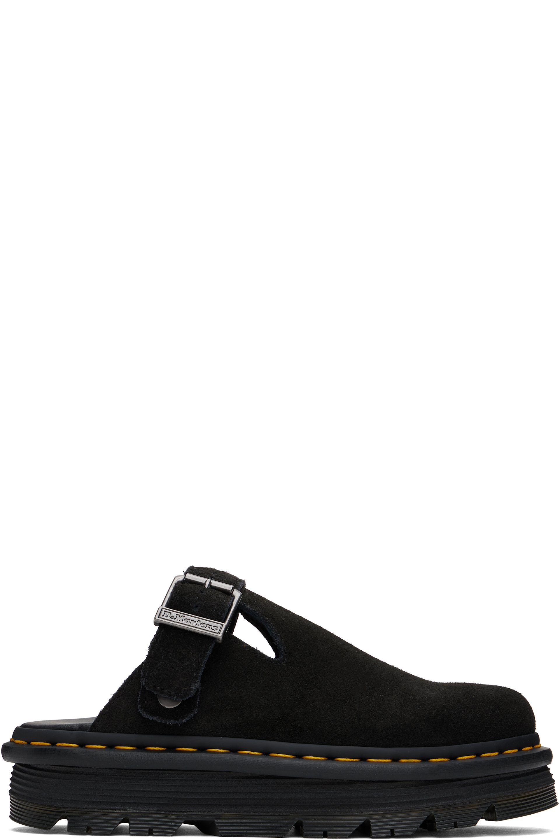 Black Zebzag Suede Slingback Platform Mules by Dr. Martens on Sale