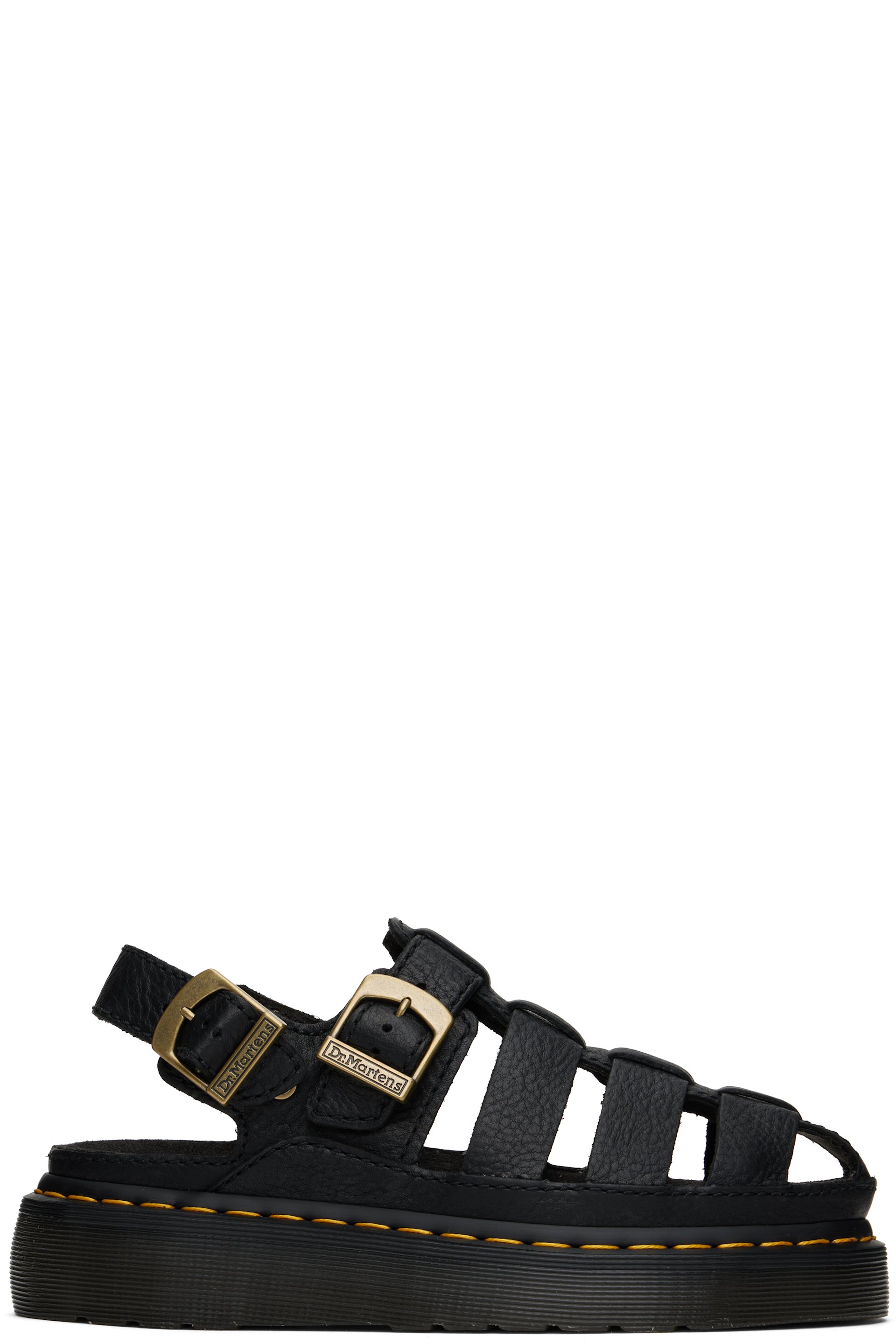 Dr. Martens - Black Wrenlie Grizzly Leather Fisherman Sandals