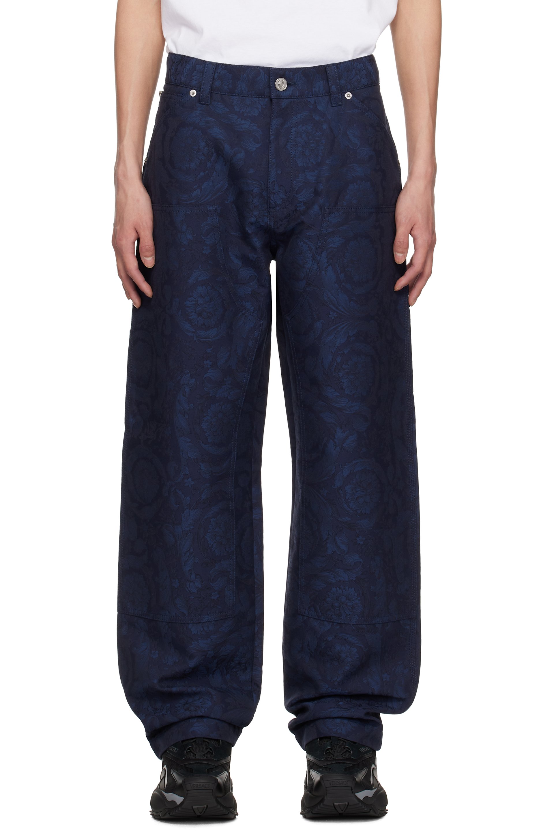 Versace - Blue Barocco Jacquard Carpenter Trousers