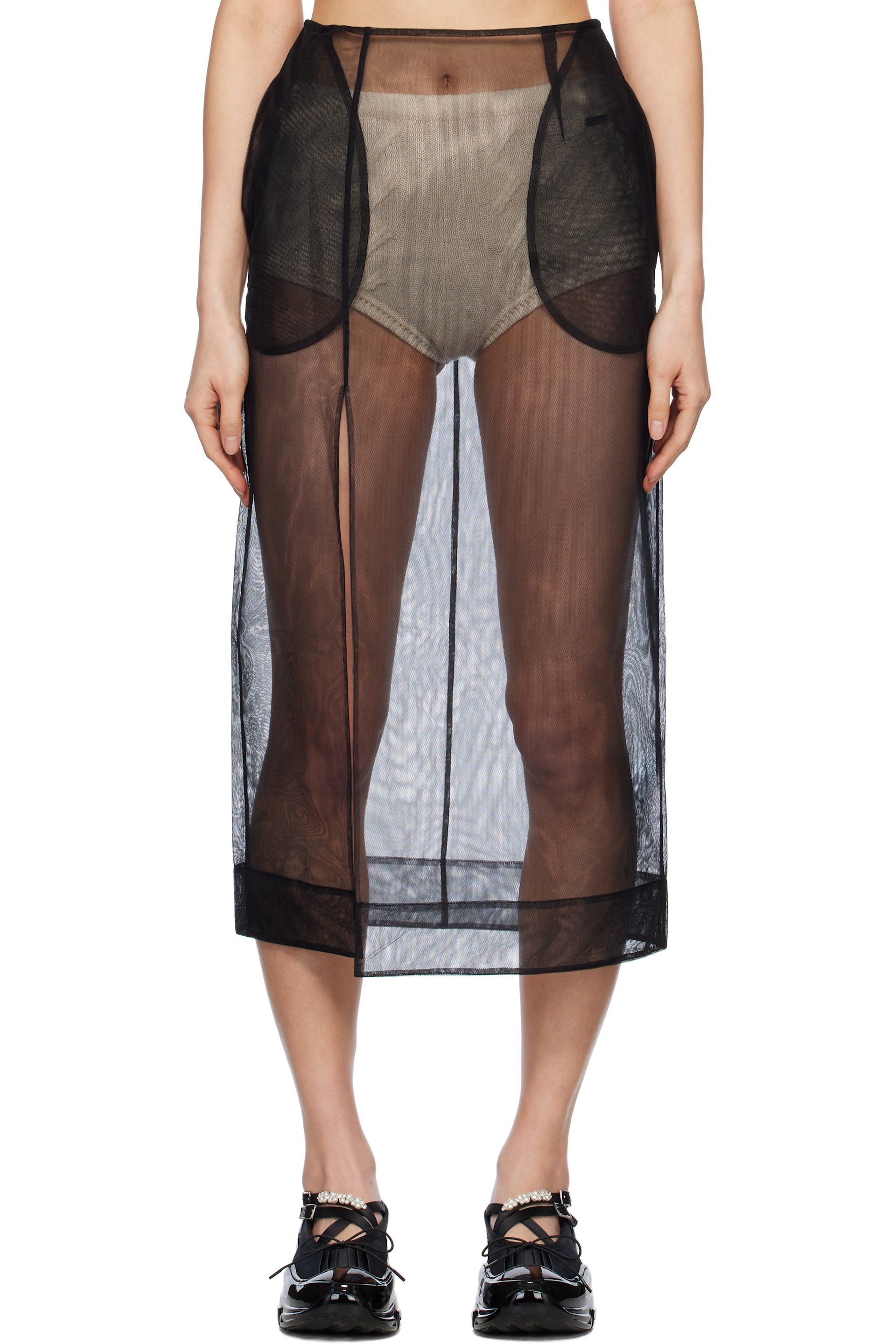 Simone Rocha - Jupe crayon midi transparente noire à fente