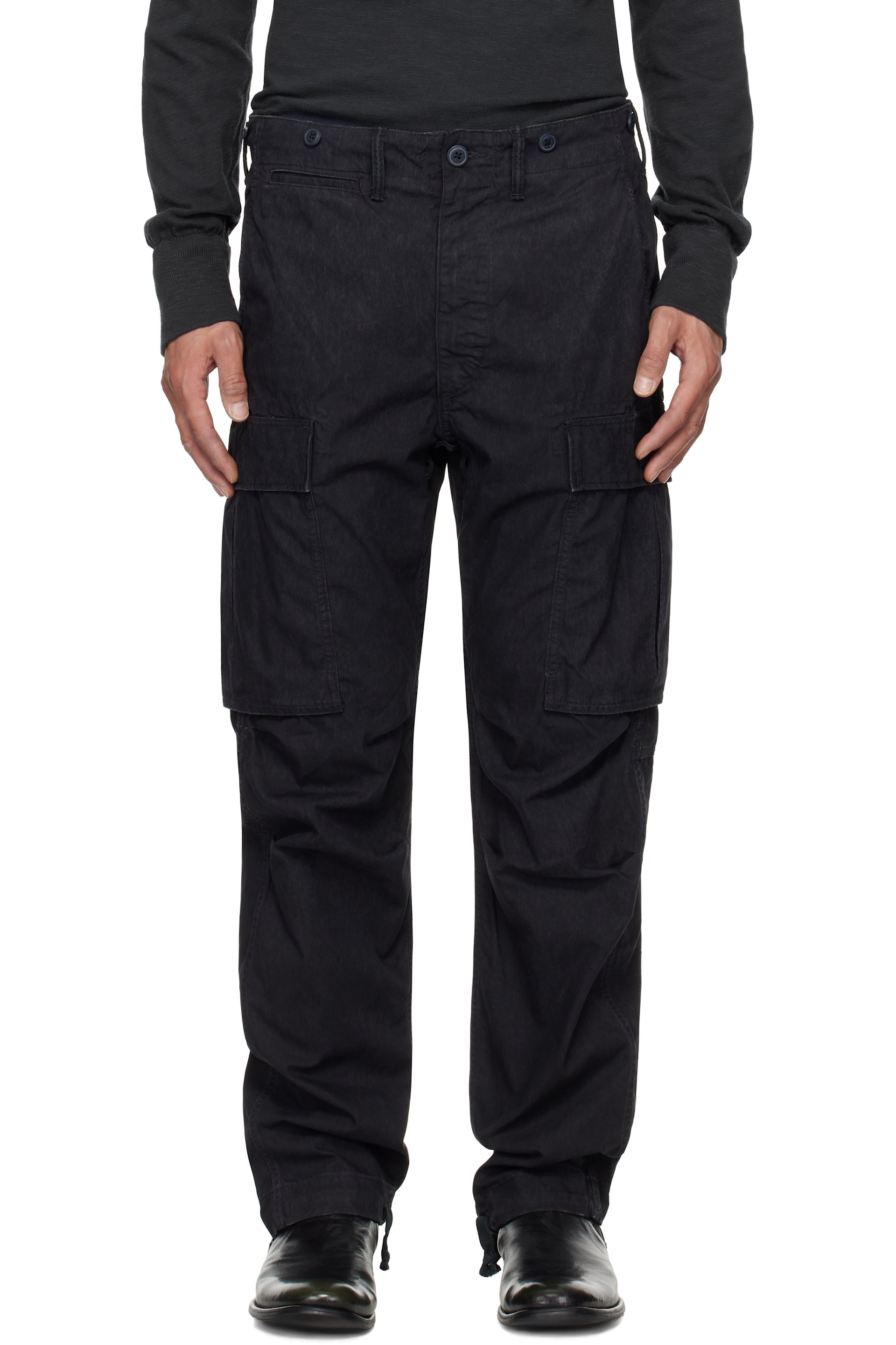 RRL - Pantalon cargo de style militaire noir en popeline