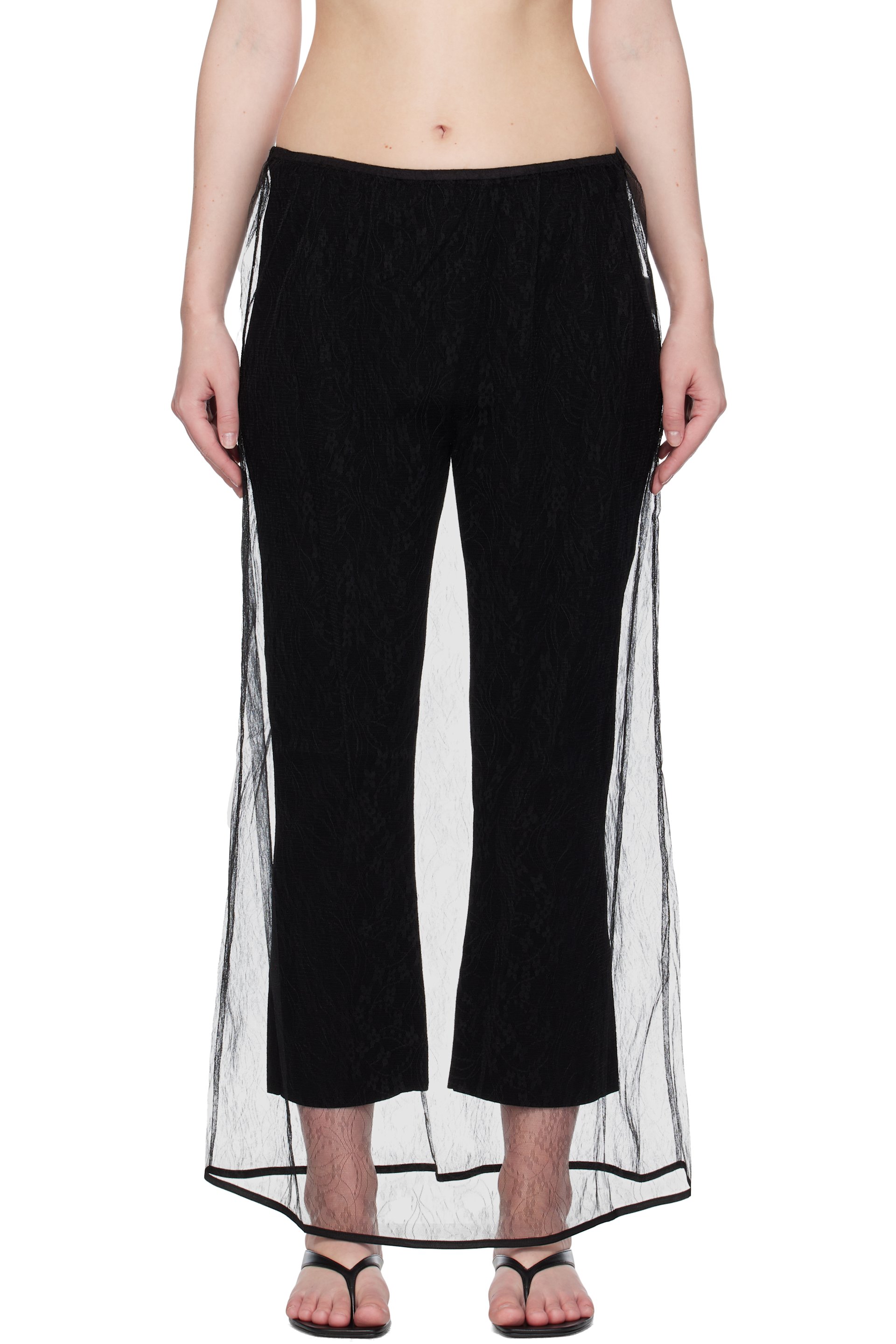 AMOMENTO - Jupe longue noire en dentelle transparente