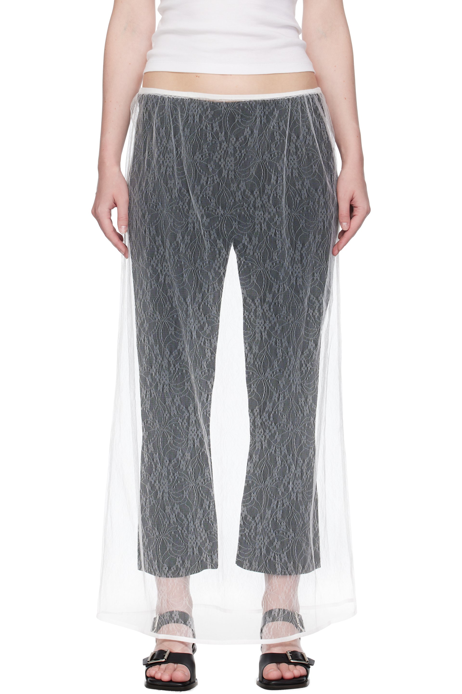 AMOMENTO - Jupe longue blanche en dentelle transparente