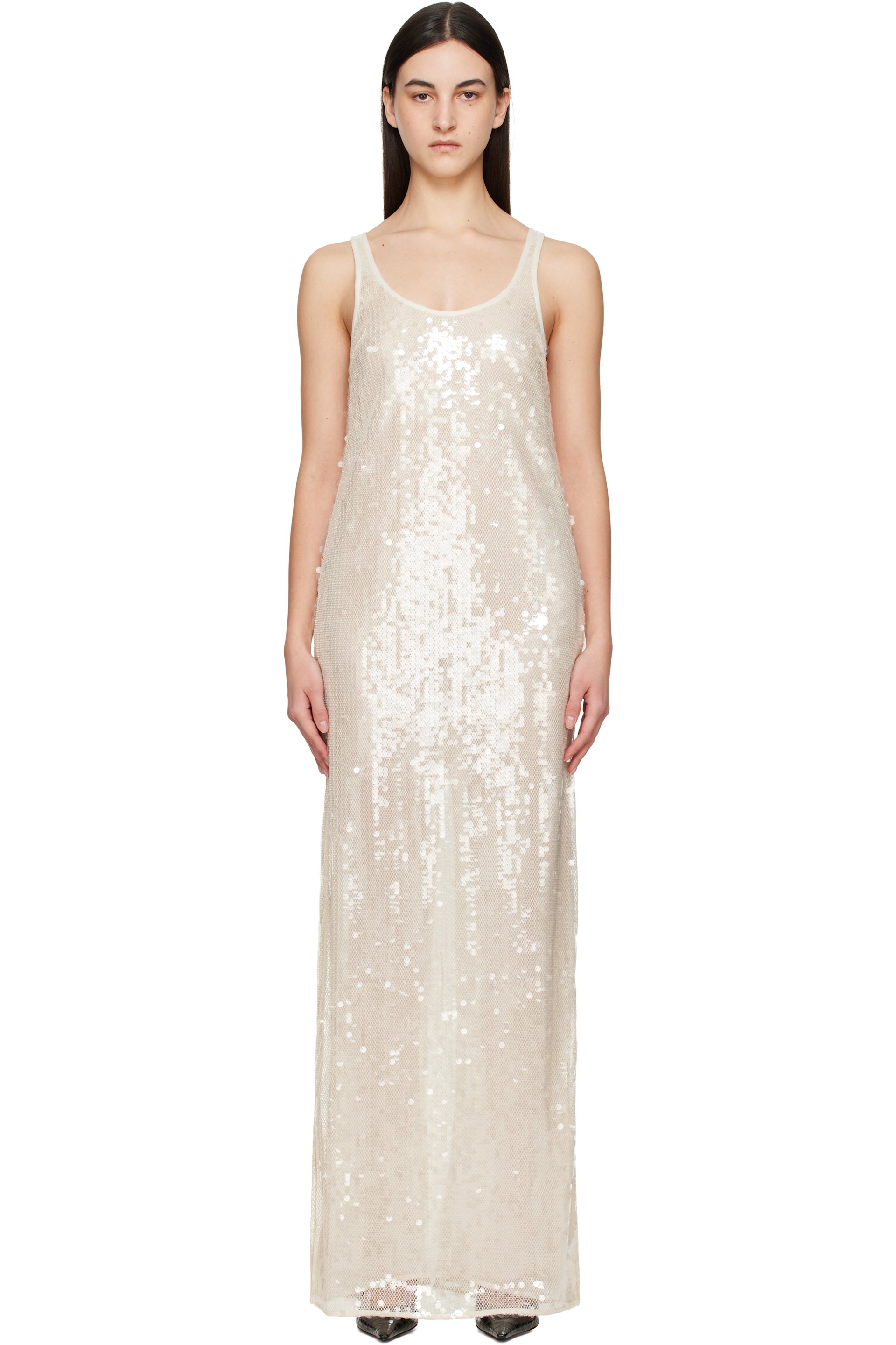 Stella McCartney - Robe longue de style débardeur blanc cassé à paillettes