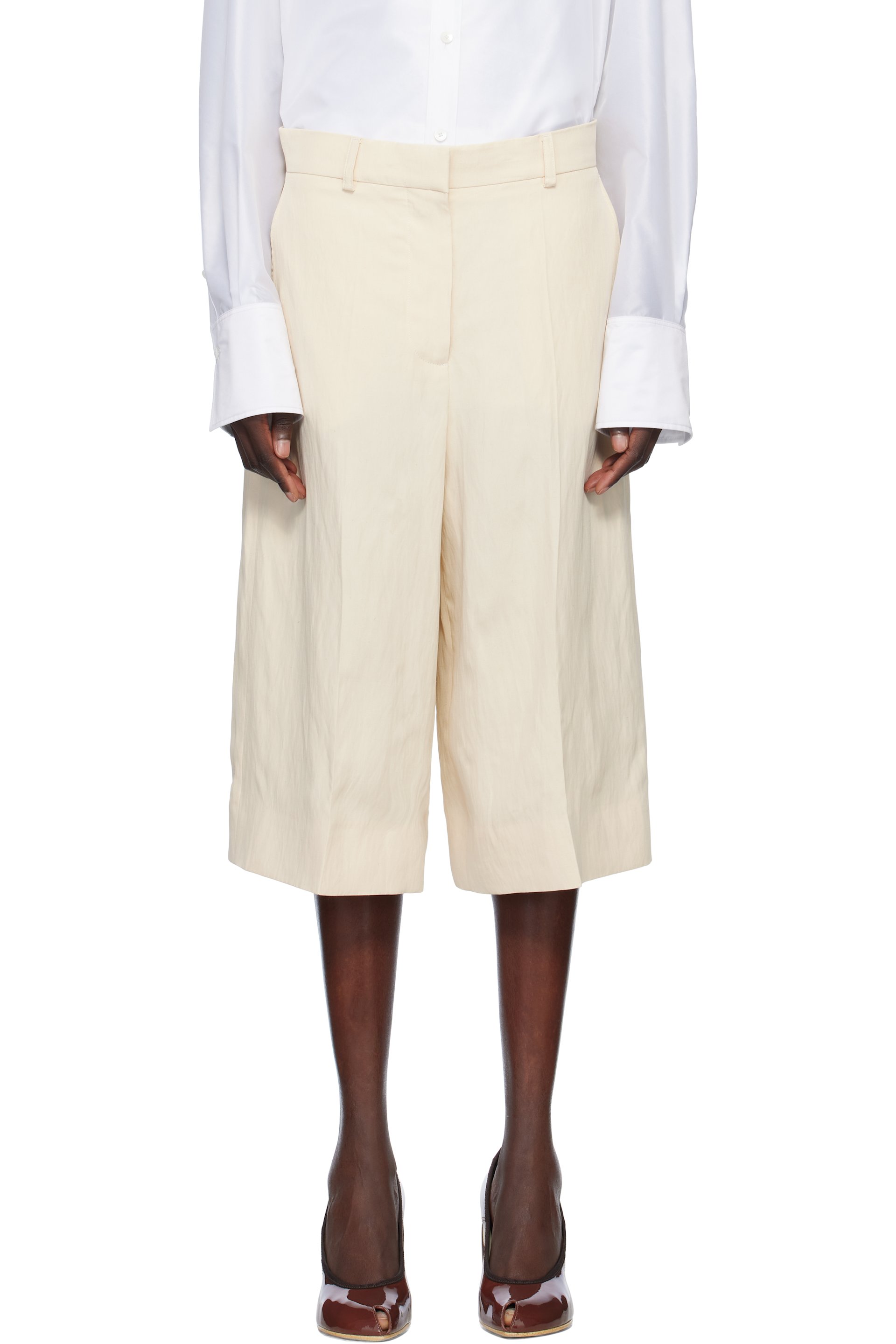 Stella McCartney - Short blanc cassé en lin