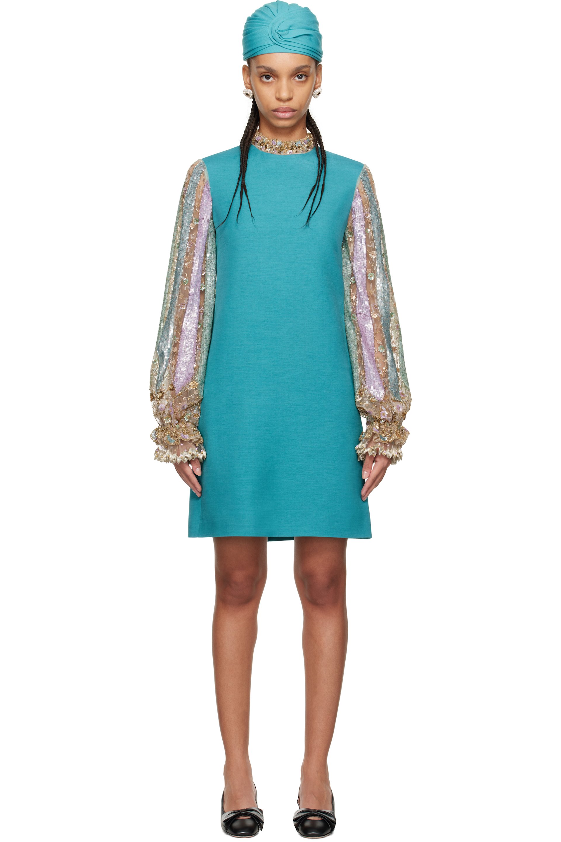 Valentino - Robe courte bleue en étoffe Crepe Couture