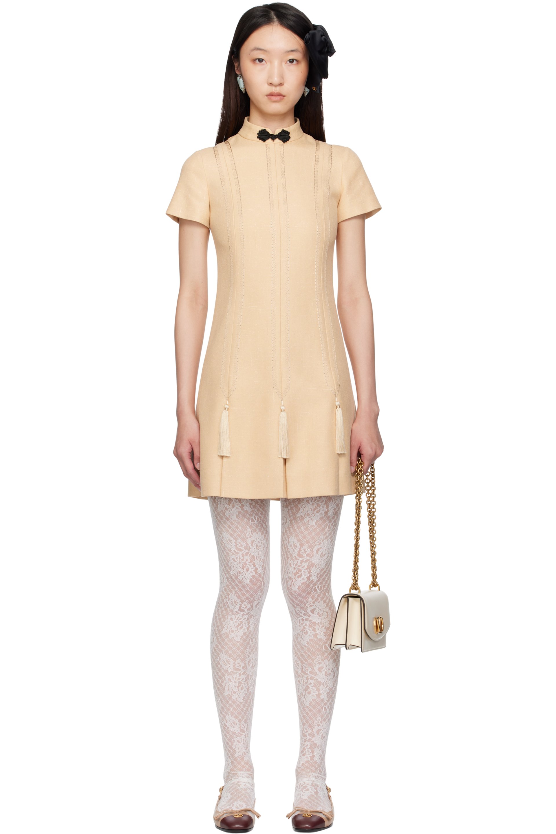 Valentino - Robe courte Rustic beige en soie