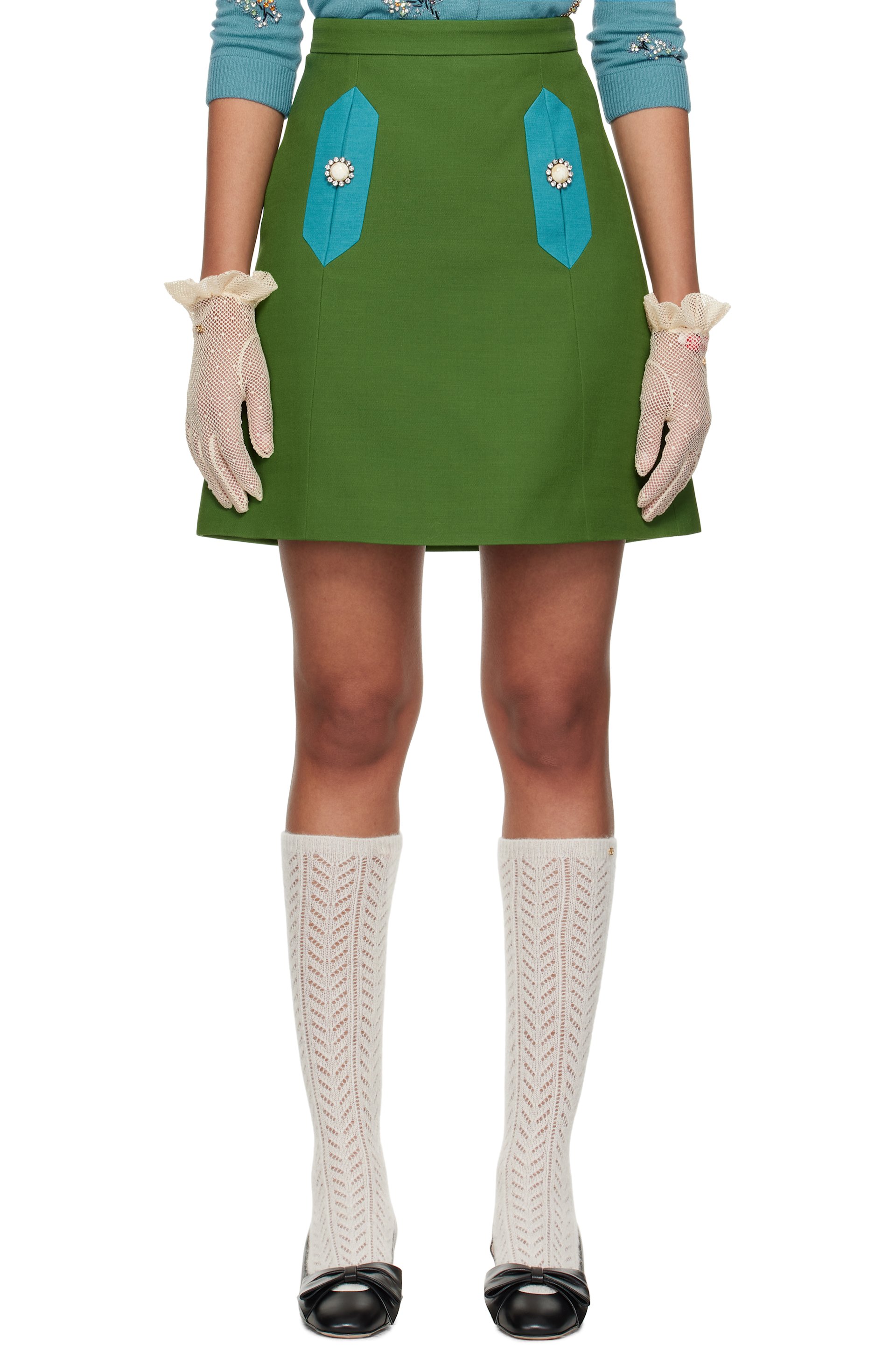 Valentino - Minijupe verte en étoffe Crepe Couture