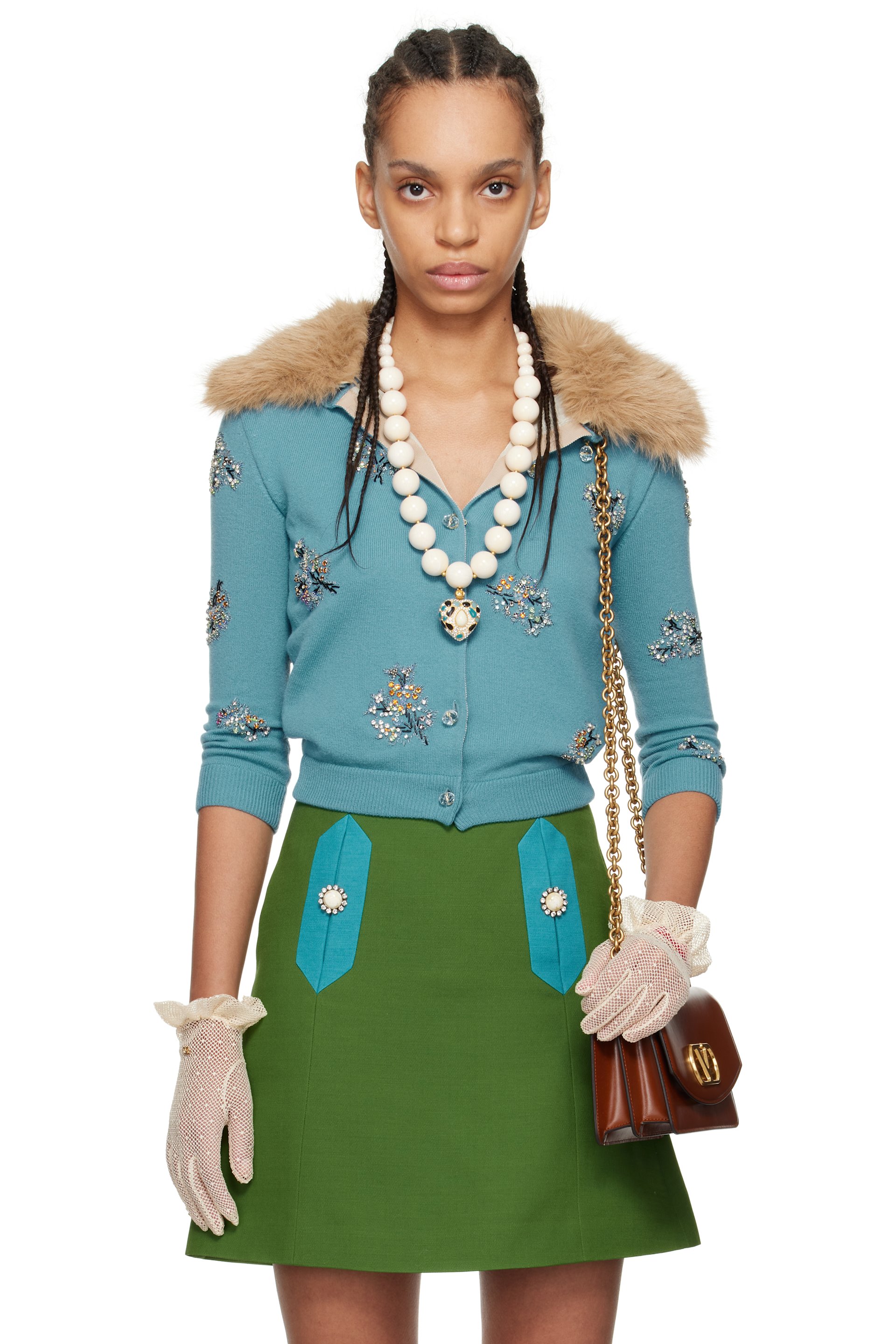 Valentino - Cardigan bleu à broderies