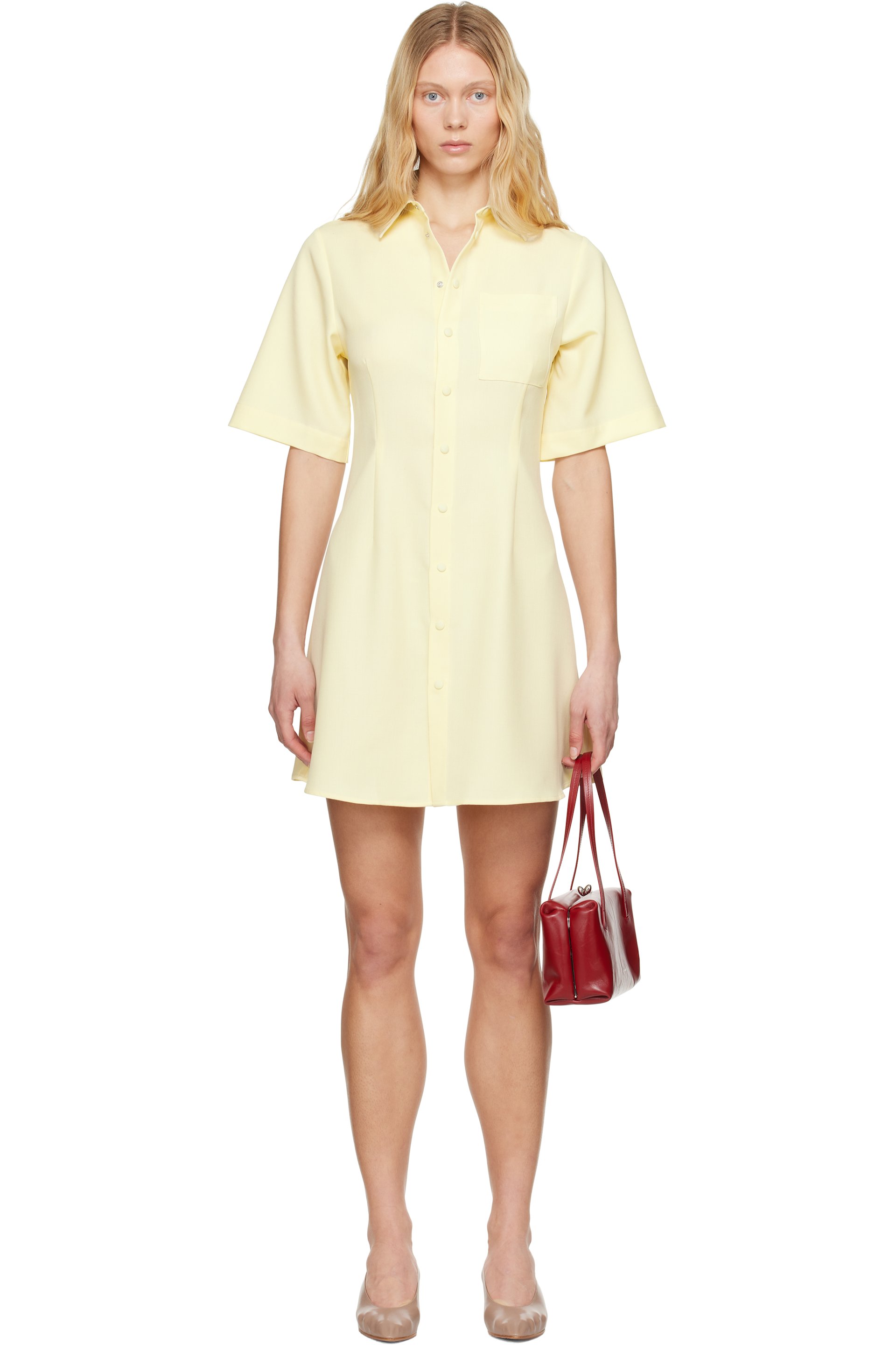 AMI Paris - Robe courte à manches courtes jaune en laine