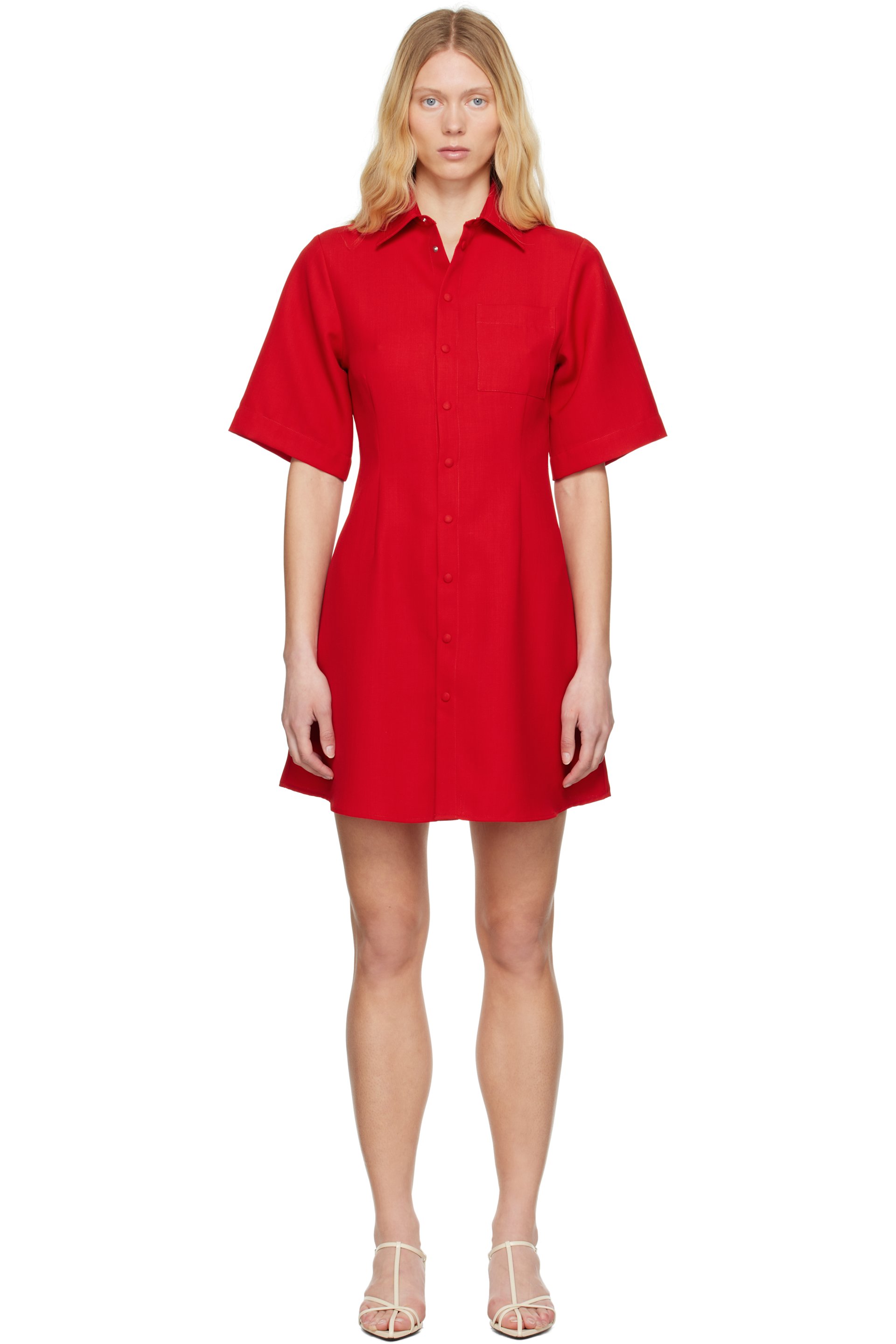 AMI Paris - Robe courte à manches courtes rouge en laine