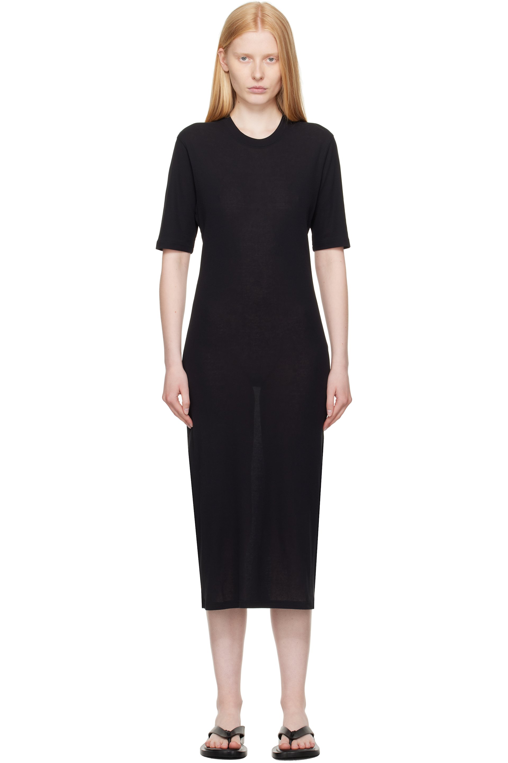 AMI Paris - Robe longue à manches courtes noire en coton
