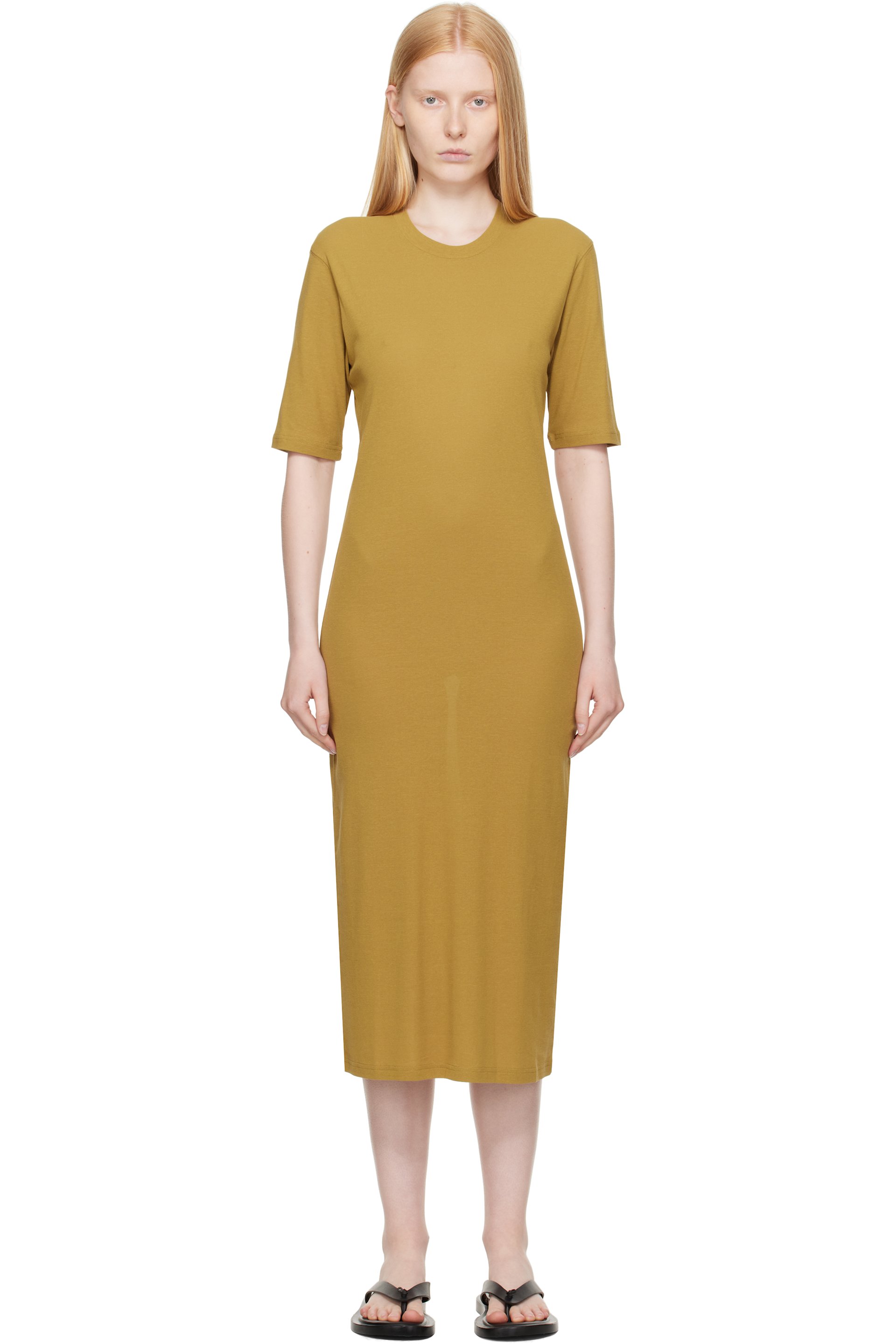 AMI Paris - Robe longue à manches courtes kaki en coton