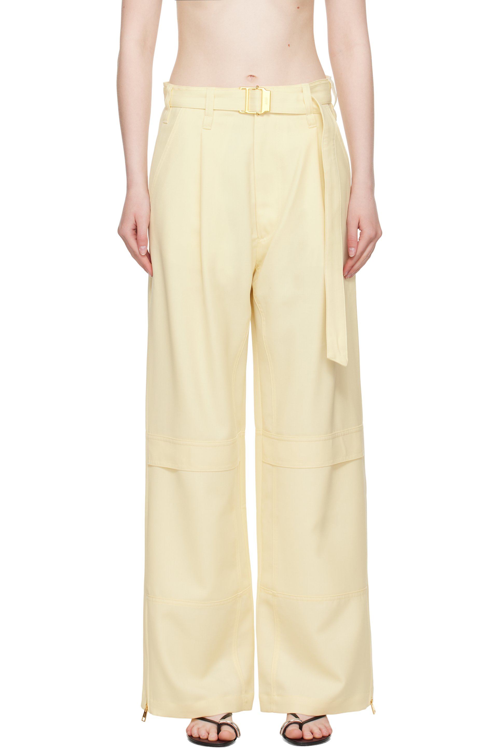 AMI Paris - Pantalon cargo jaune en laine