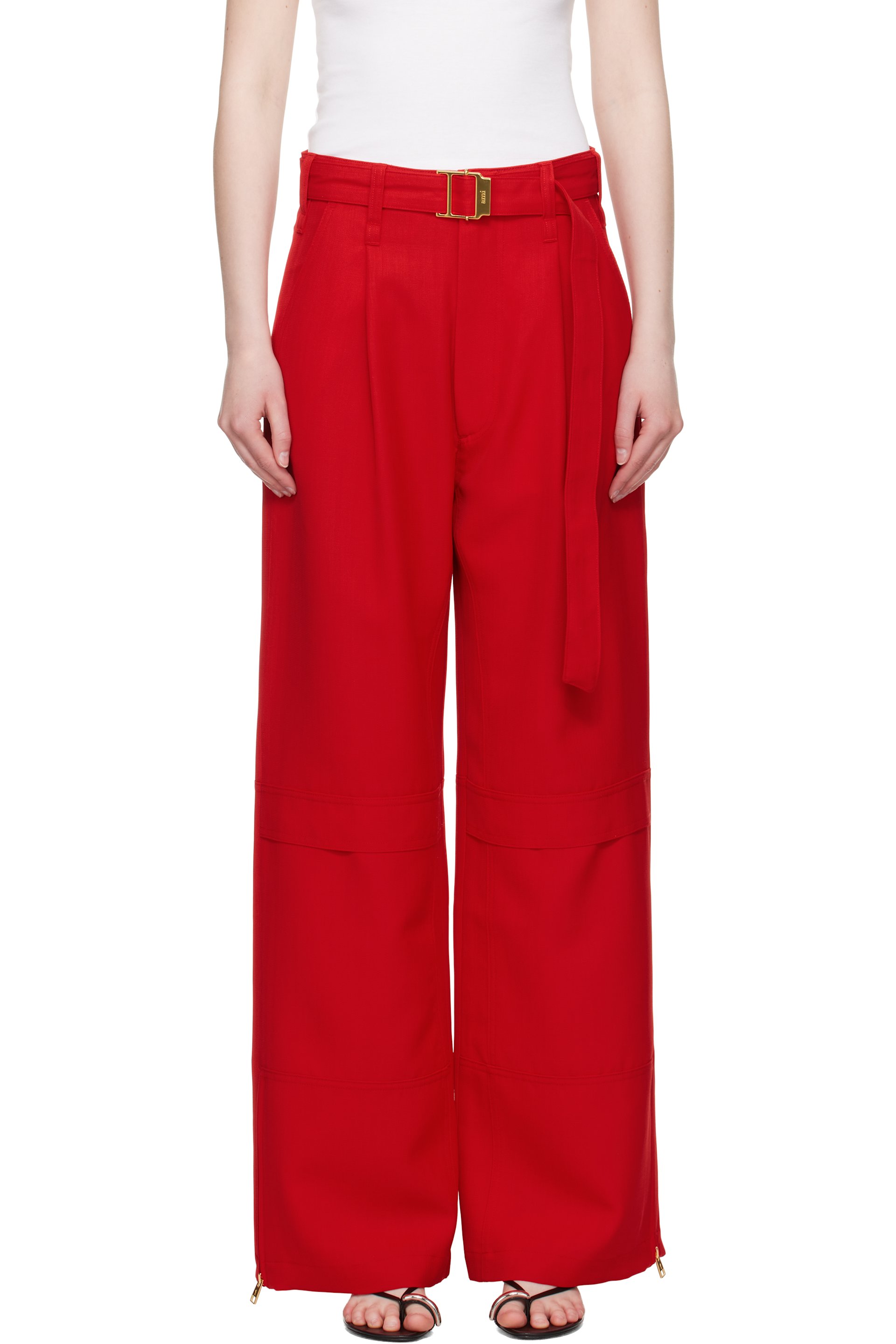 AMI Paris - Pantalon cargo rouge en laine