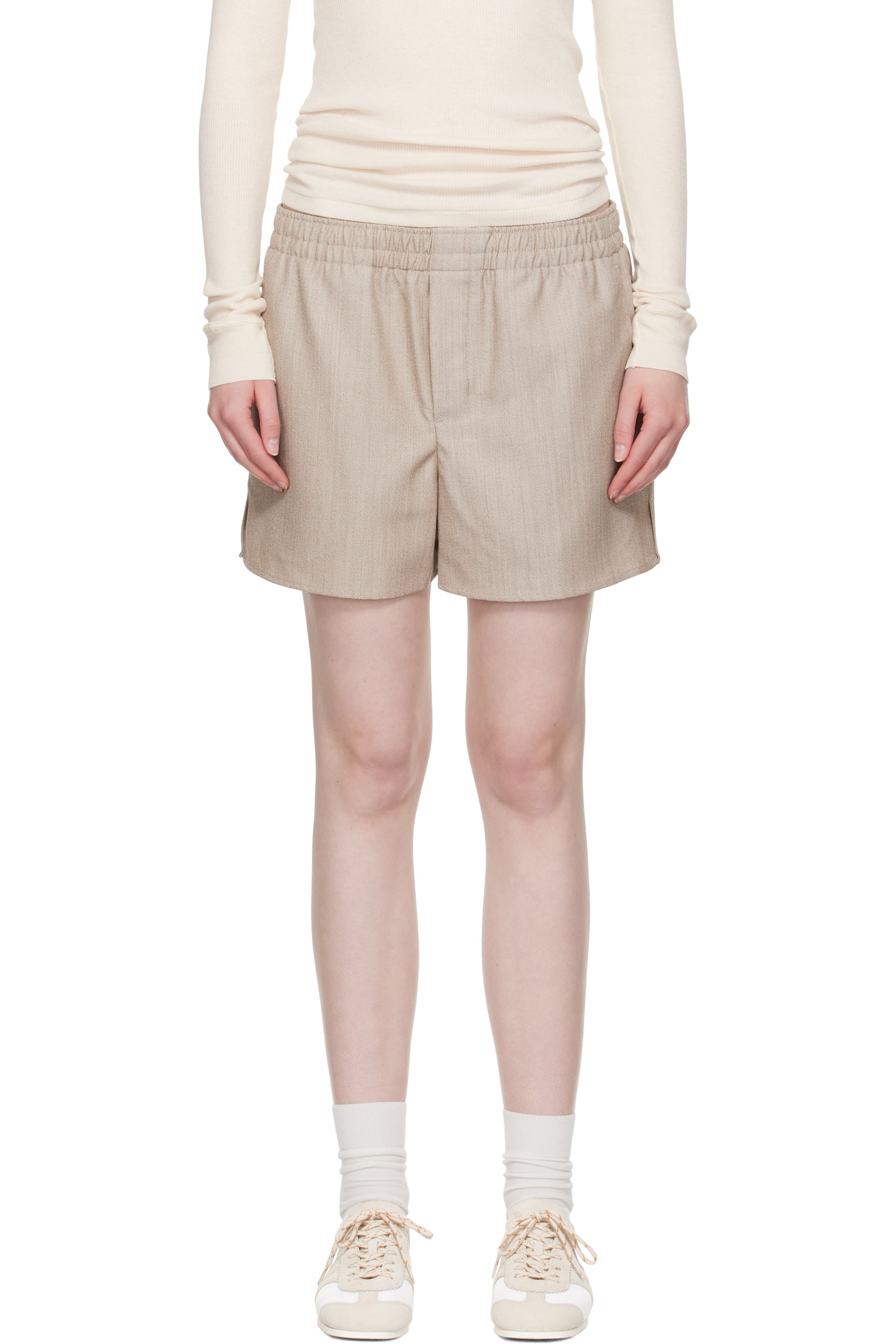 AMI Paris - Short beige en laine à taille élastique