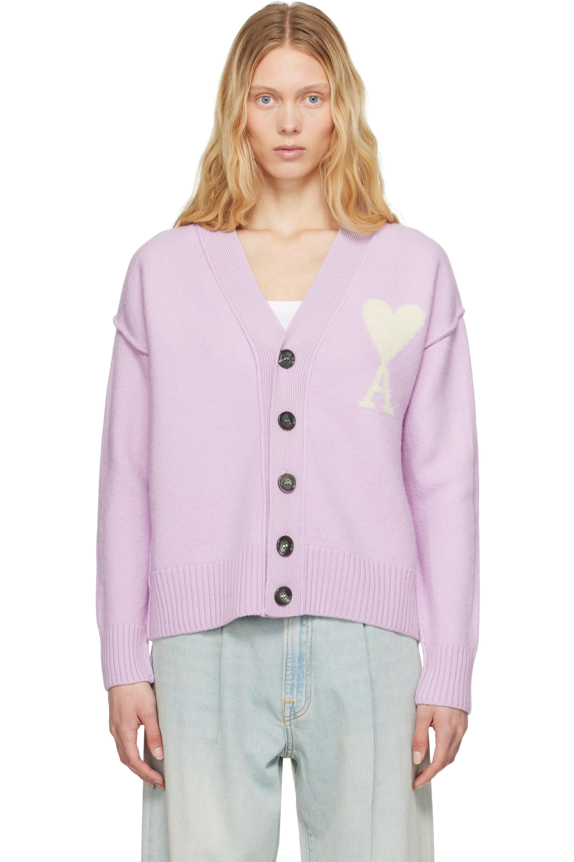 AMI Paris - Purple Wool Ami de Coeur Cardigan