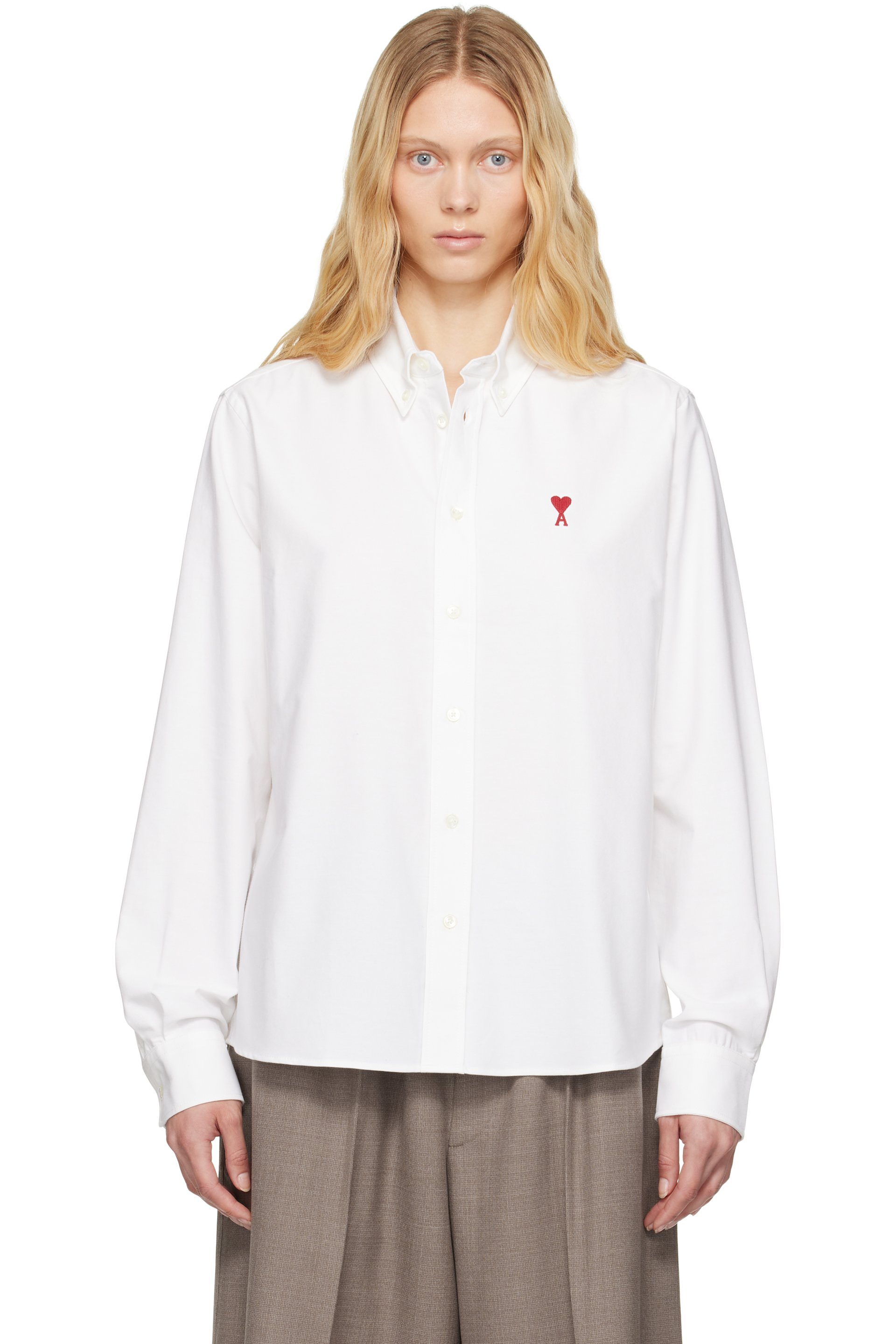 AMI Paris - Chemise blanche en coton à boutons et à logo Ami de cœur