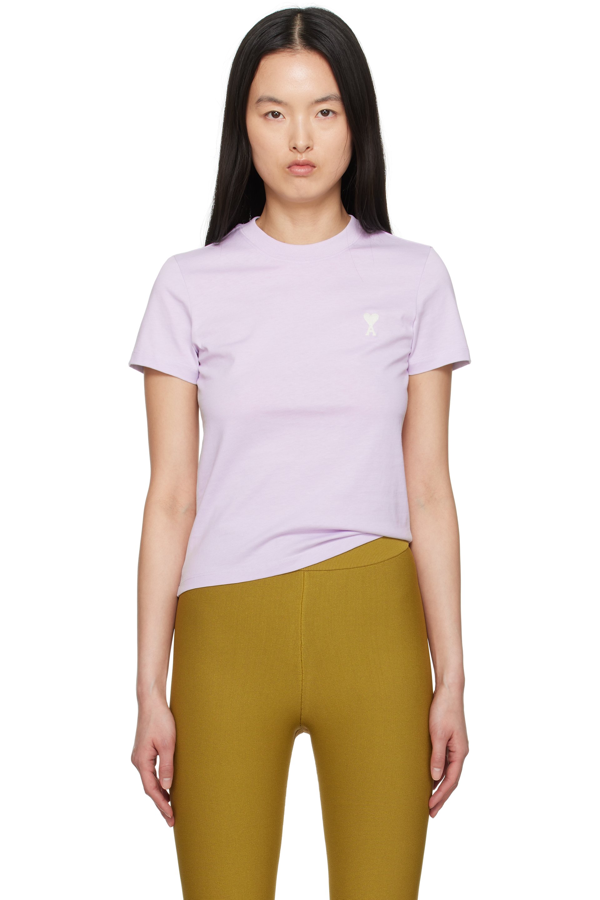 AMI Paris - T-shirt écourté mauve en coton