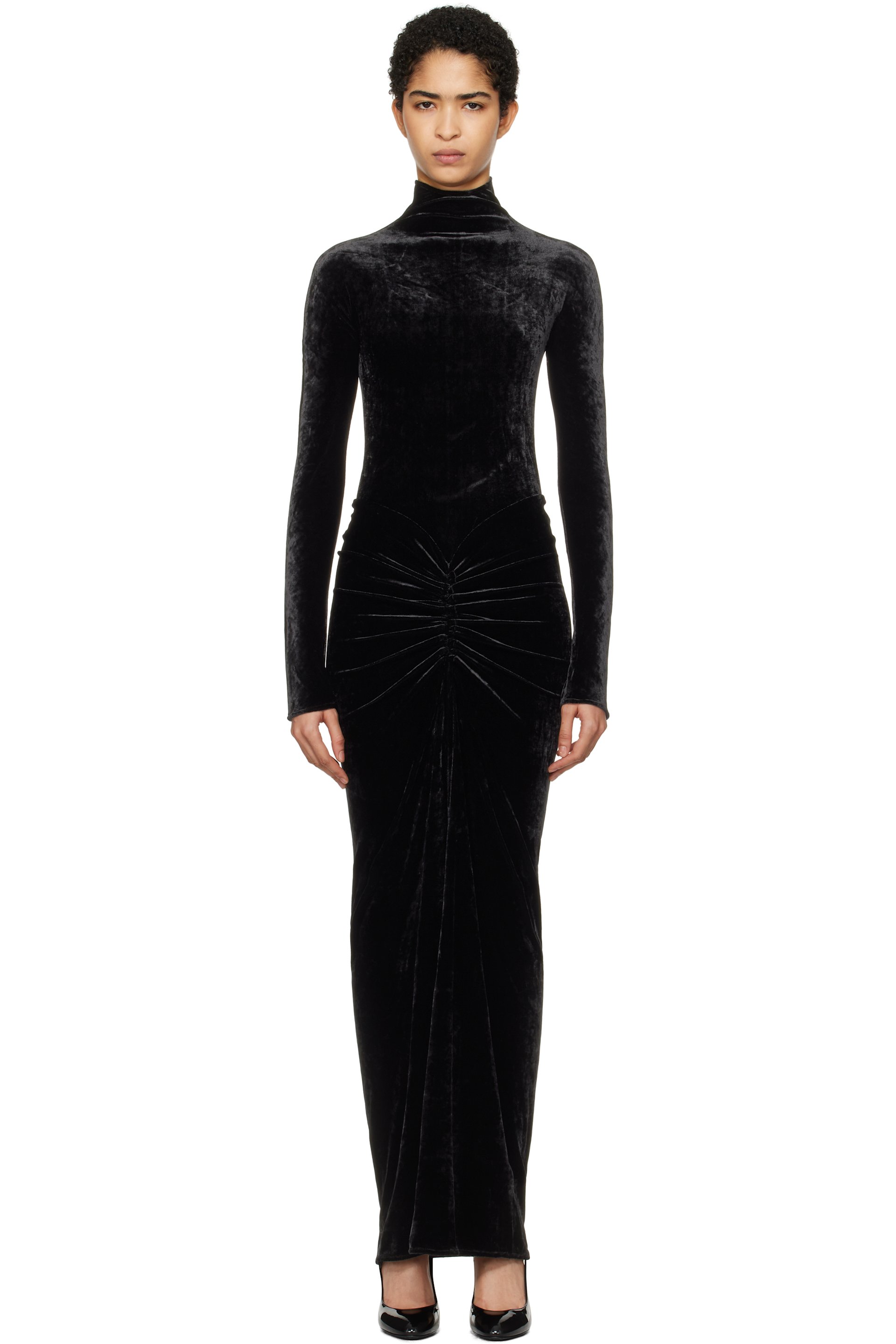 ALAÏA - Robe longue drapée noire