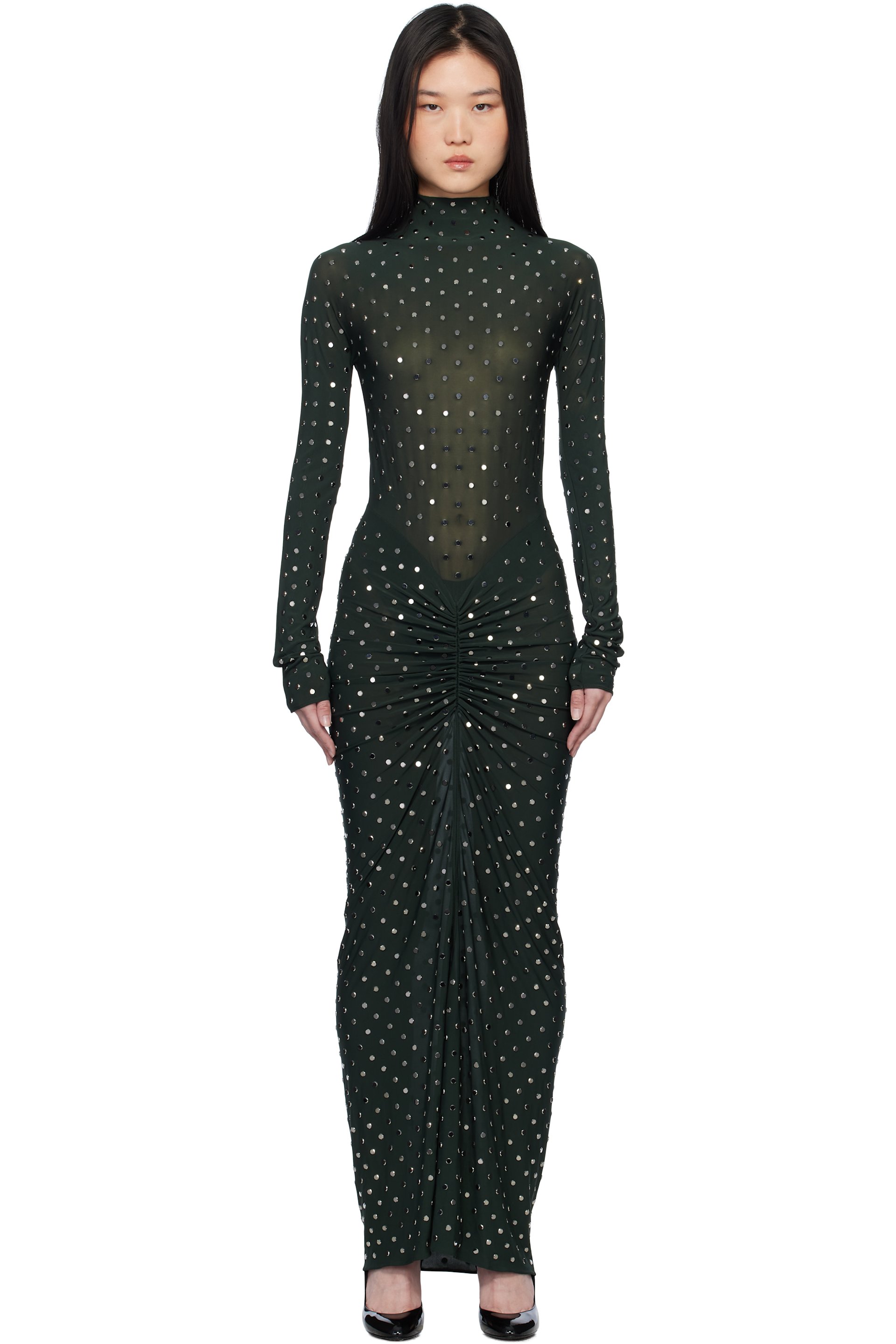 ALAÏA - Robe longue drapée verte