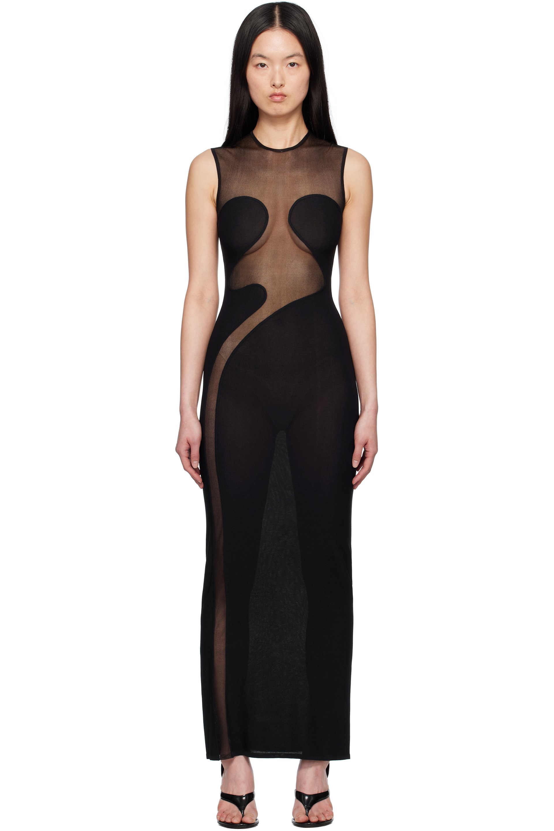 ALAÏA - Robe longue moulante noire en tricot