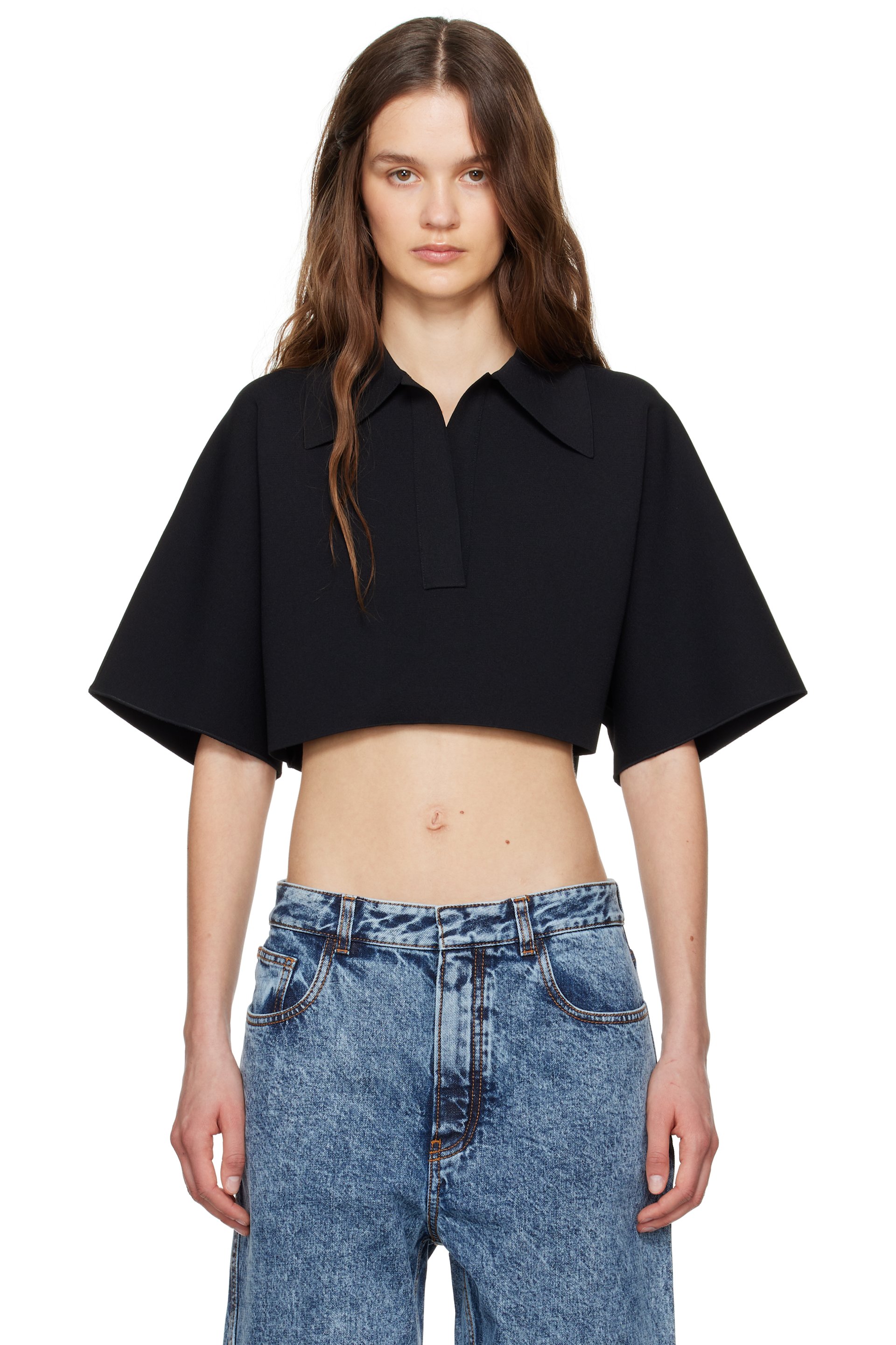 ALAÏA - Polo écourté noir