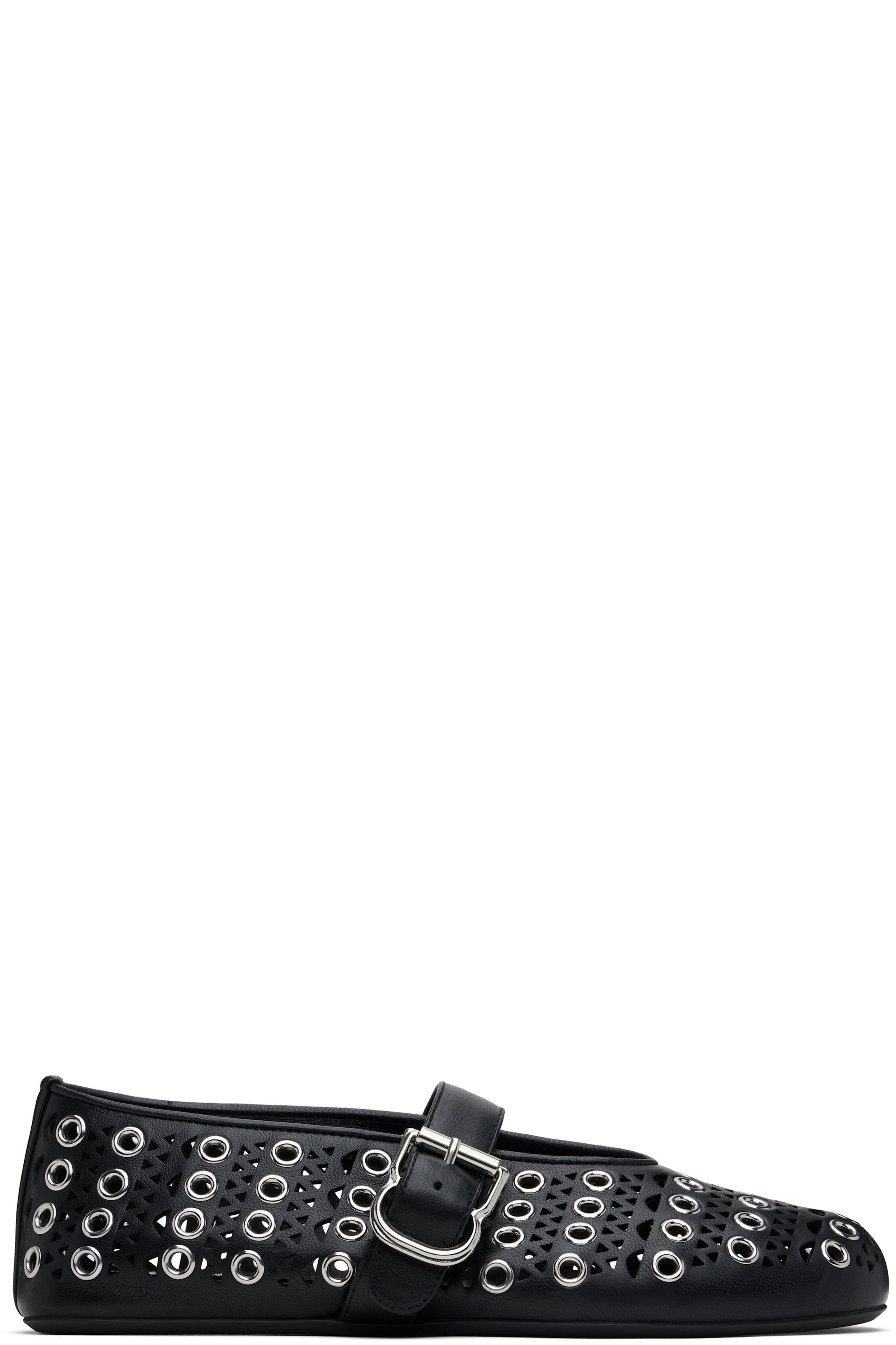 ALAÏA - Ballerines noires en cuir d'agneau à motif Vienne et à œillets