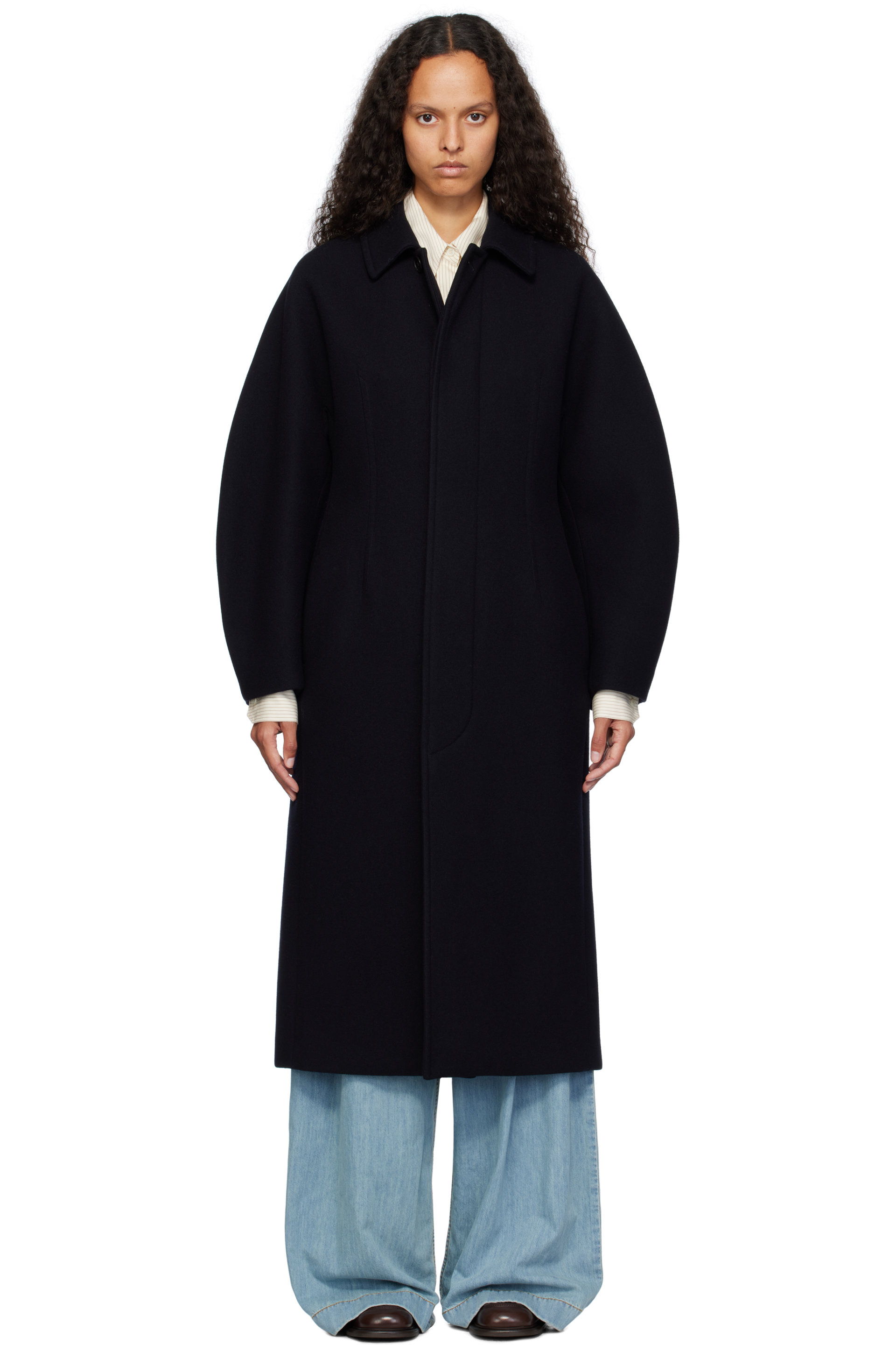 AURALEE - Navy Sponge Wool Melton Soutien Collar Coat