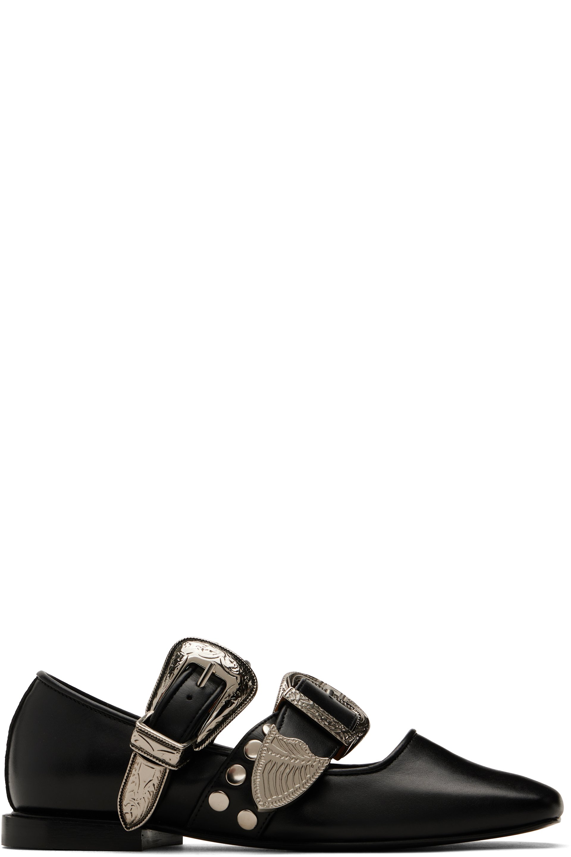 Toga Pulla - SSENSE Exclusive Black Metal Leather Ballerina Flats