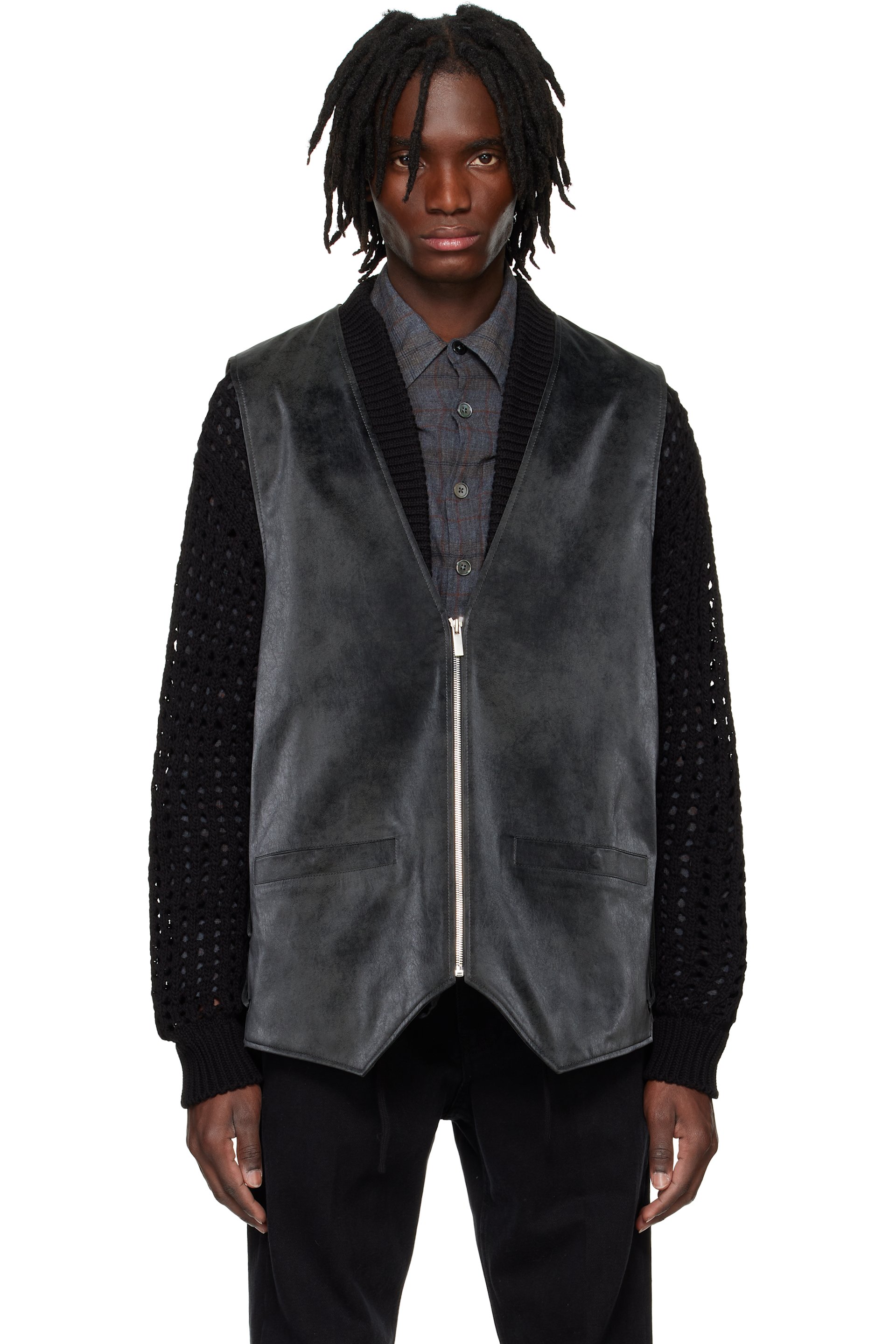 System - Black Knotted Faux-Suede Vest