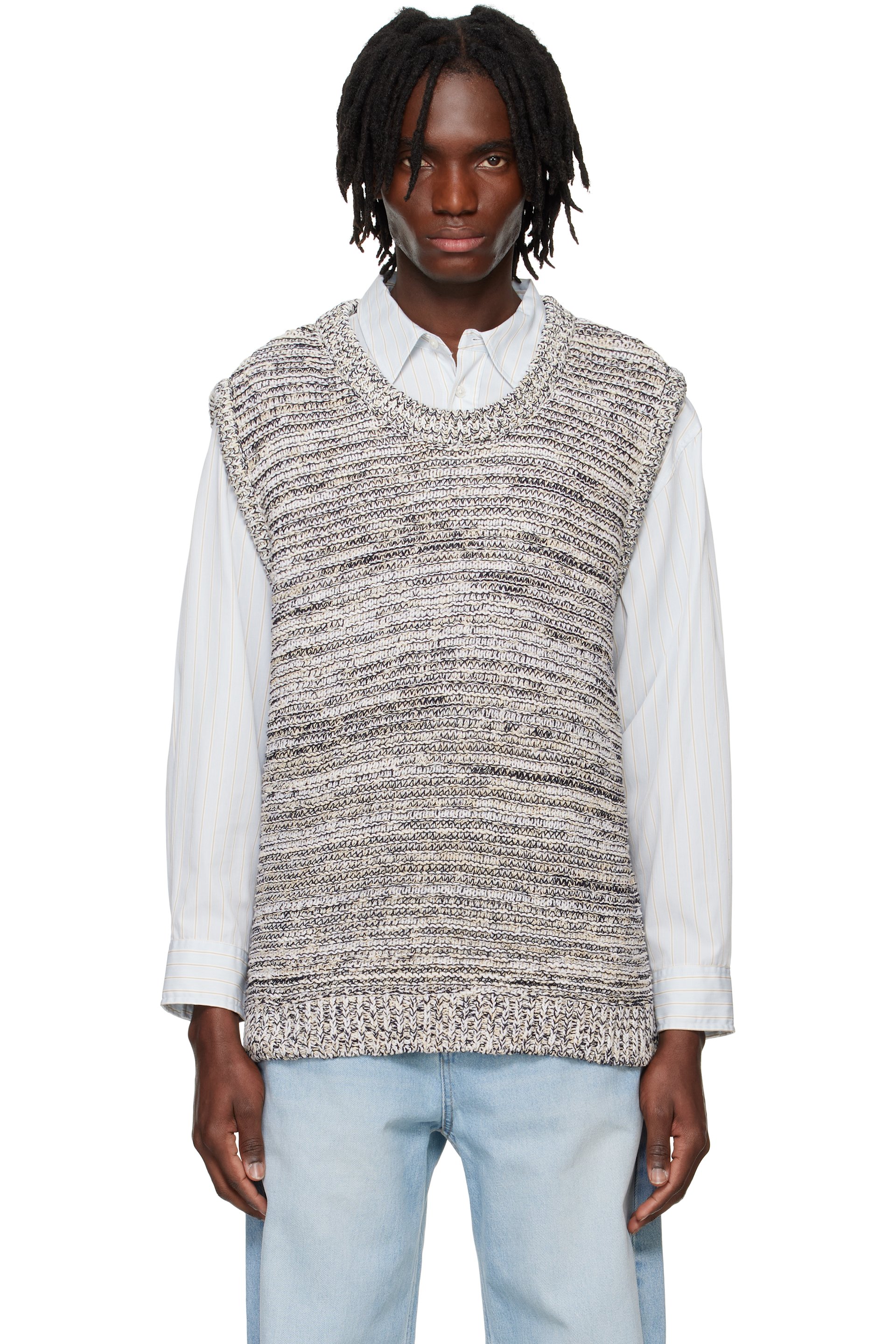 System - Black & White Marled Vest