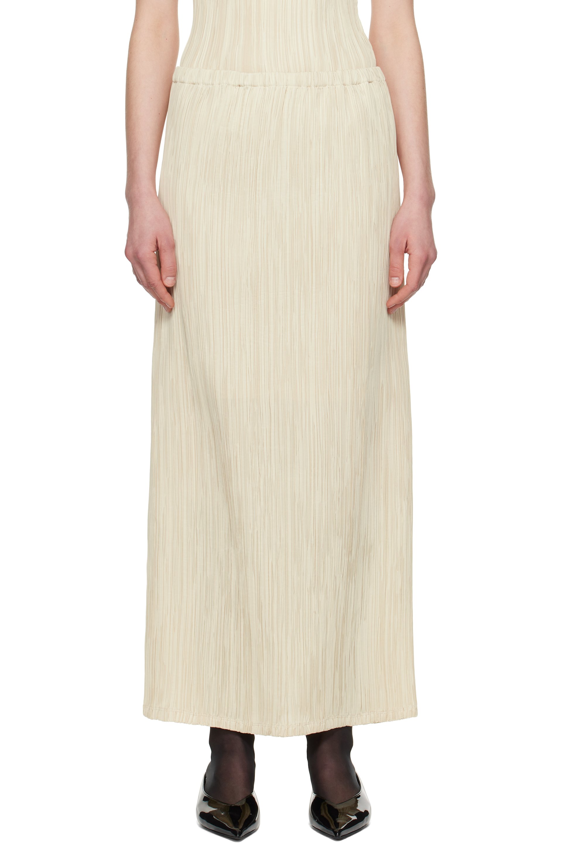 LE17SEPTEMBRE - Jupe midi Freya beige à plissures