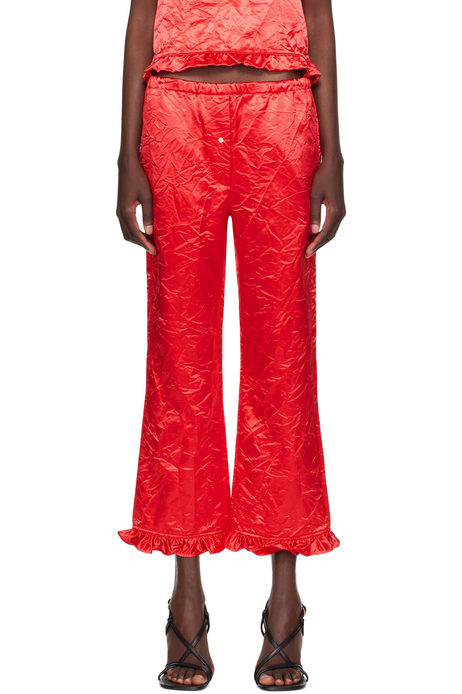 Meryll Rogge - Red Creased Satin Trousers
