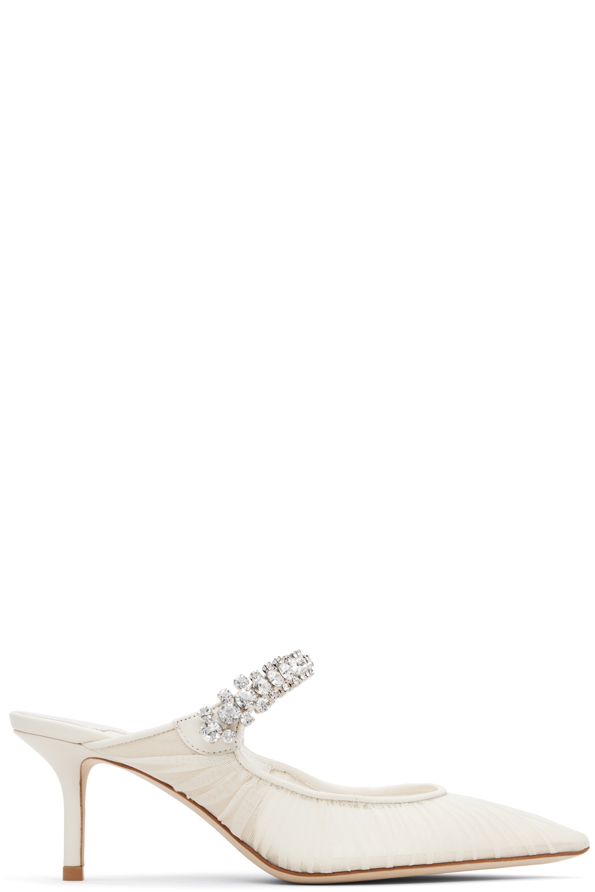 Jimmy Choo - Mules à talon de 65 mm blanc cassé à bride Bing exclusives à SSENSE