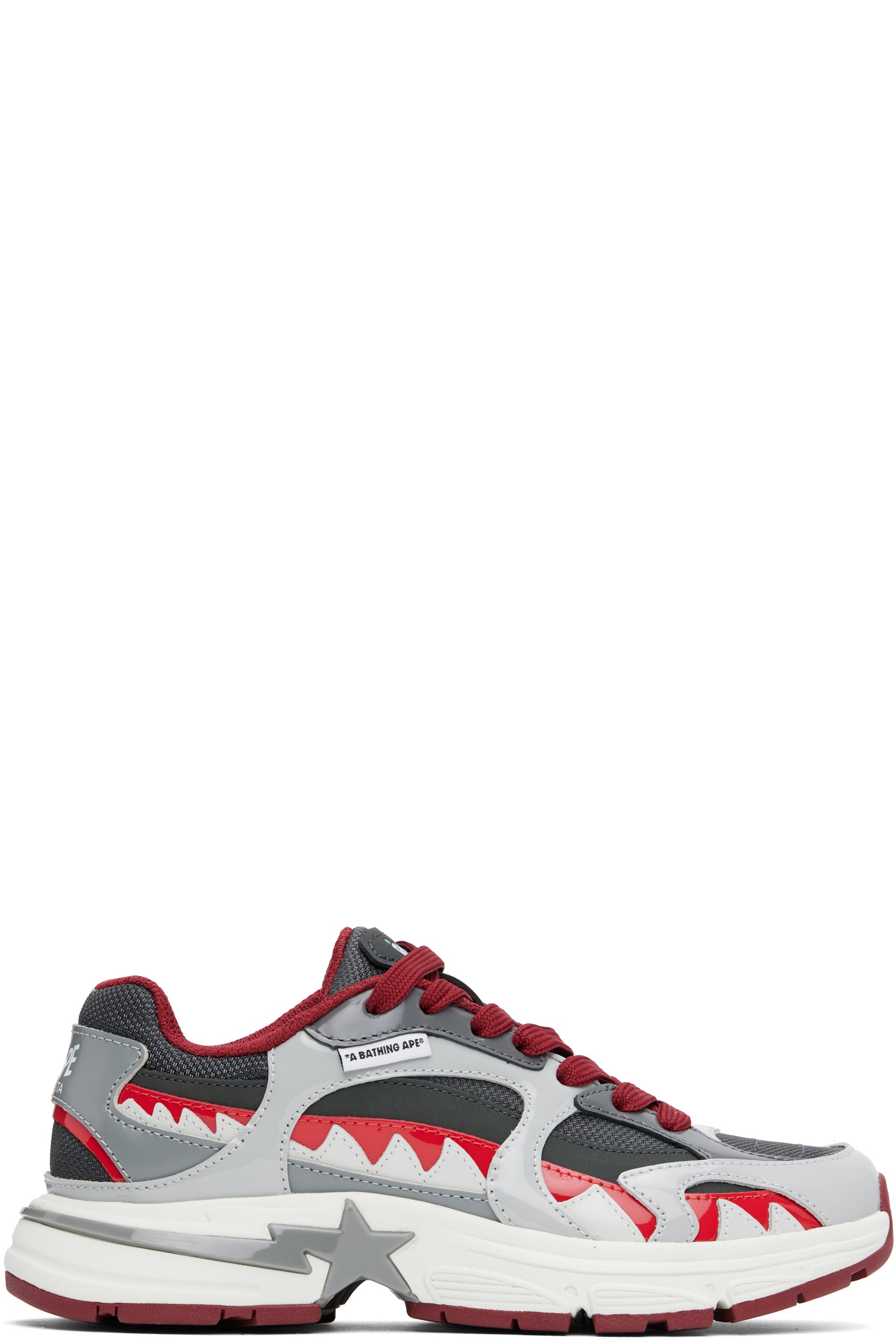 BAPE - Baskets #3 gris et rouge à requin et étoiles emblématiques