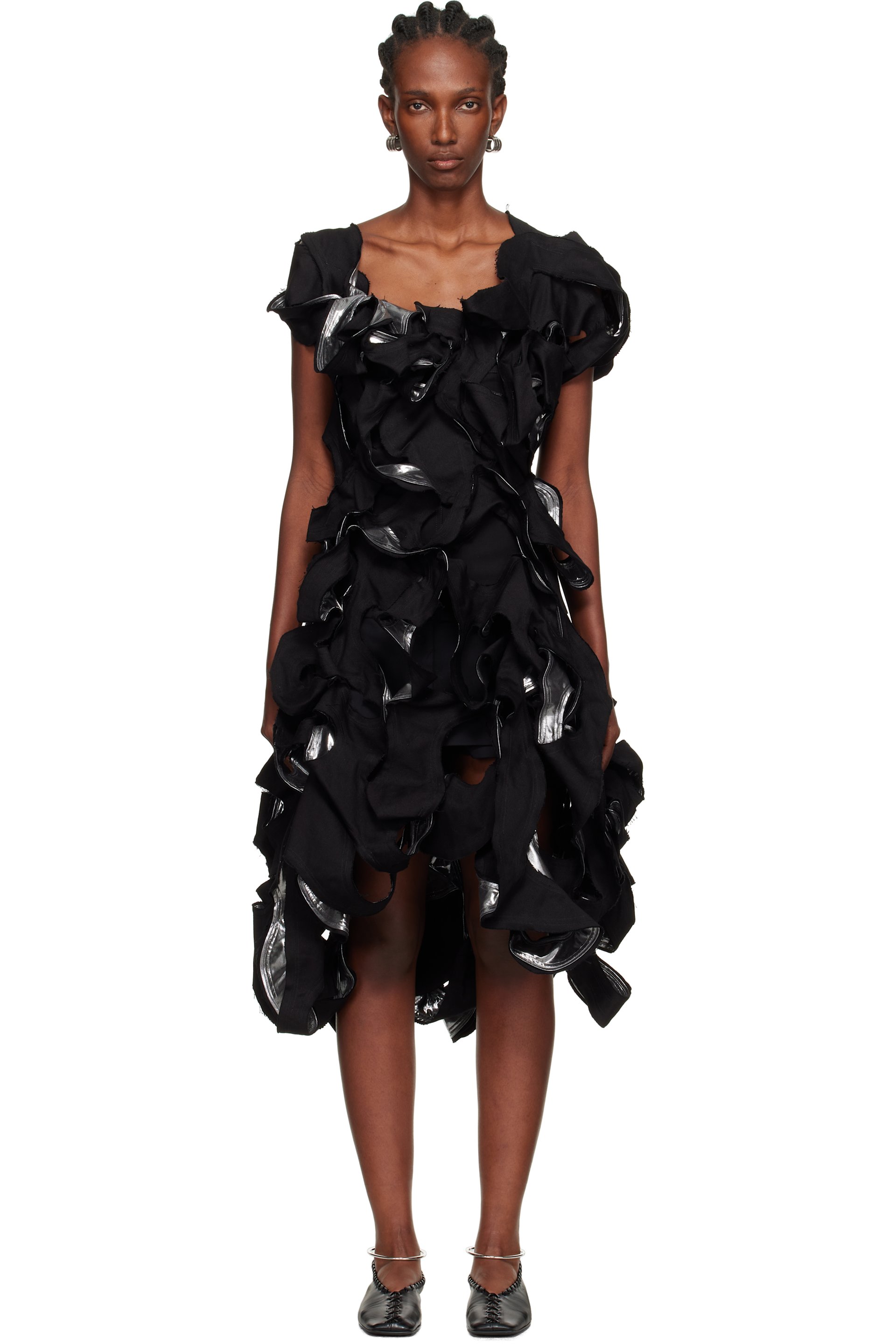 Yohji Yamamoto - Robe midi noir et gris acier à découpes