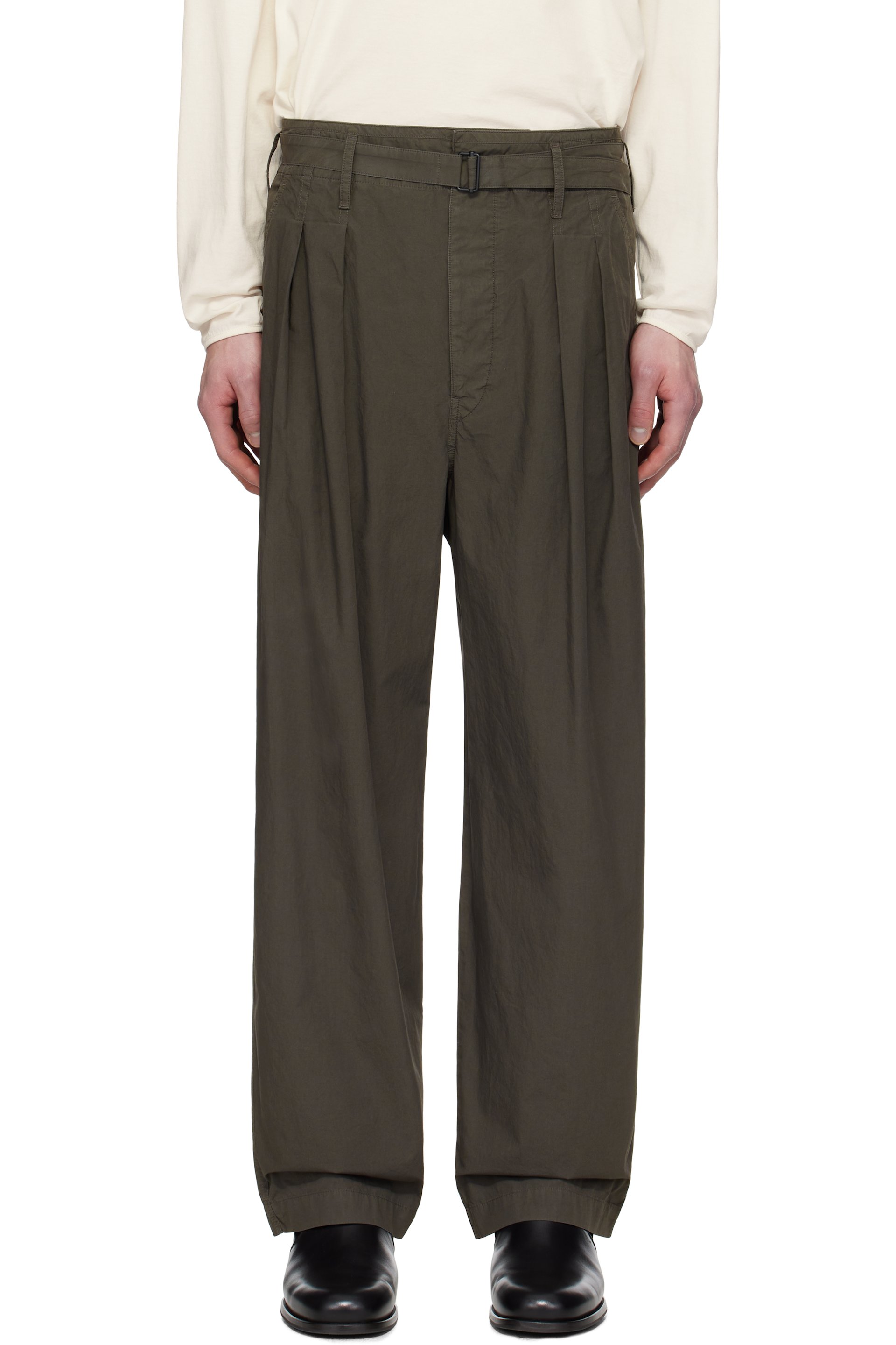 LEMAIRE - Brown Belted Pleated Trousers