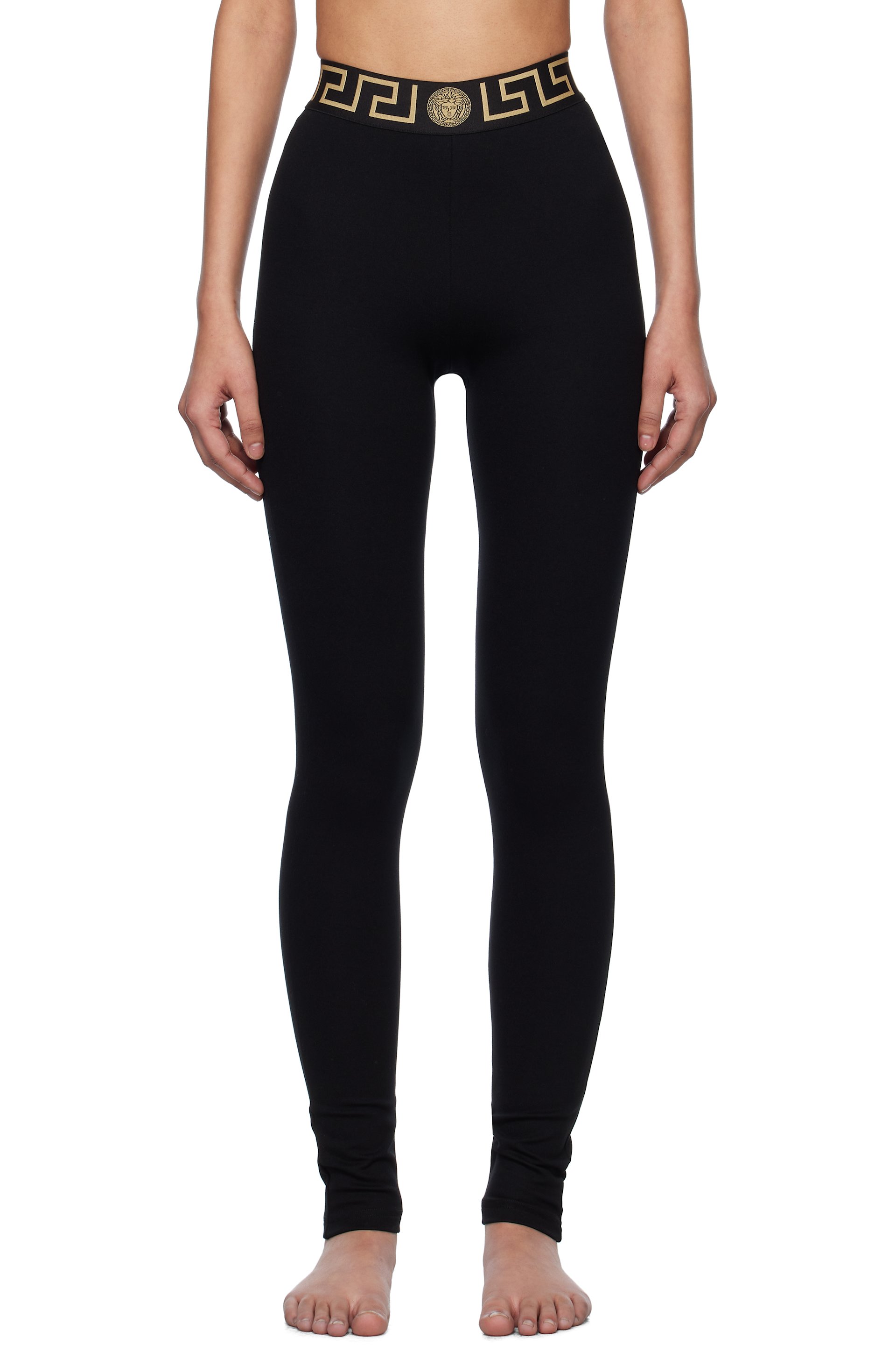 Versace Underwear - Legging noir à taille à motif Greca