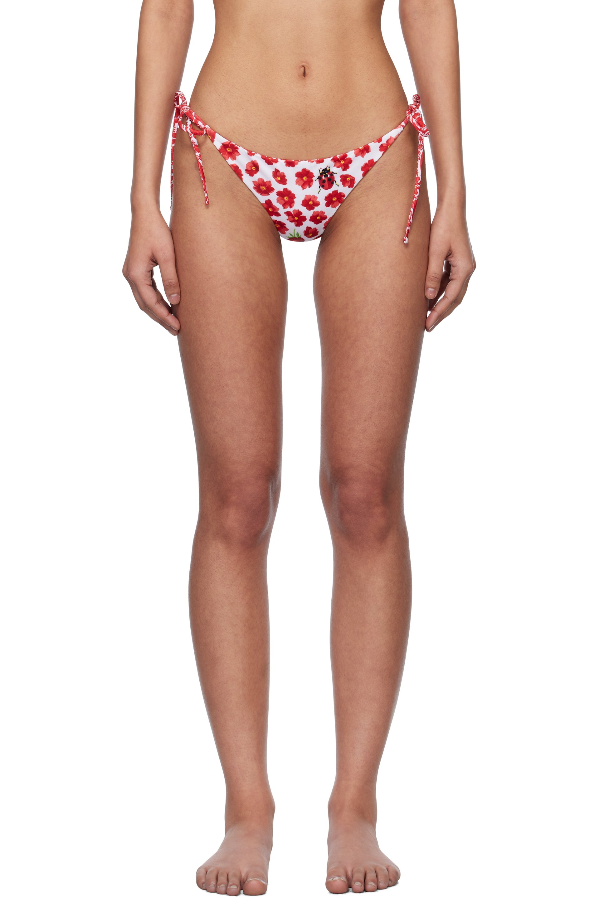 Versace Underwear - Culotte de bikini blanc et rouge à motif Strawberry Garden