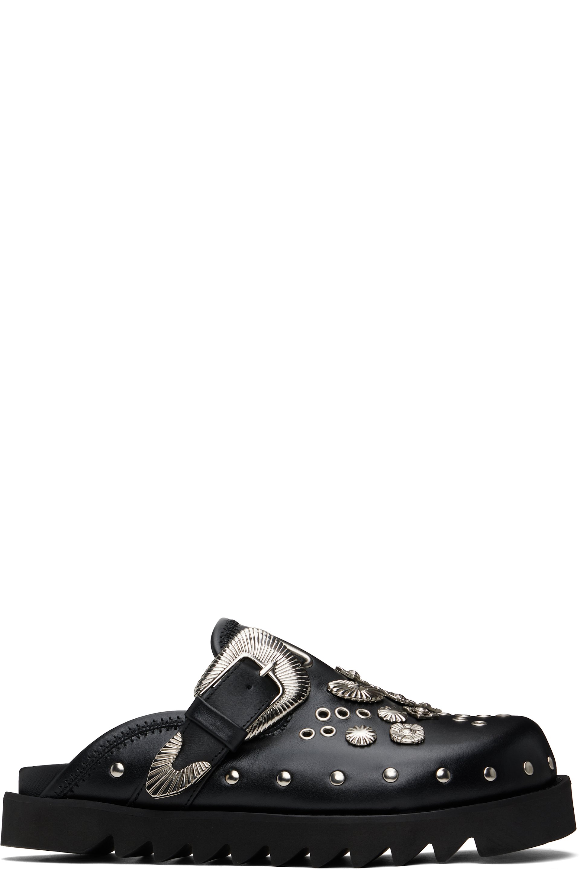 Toga Virilis - Black Eyelet Metal Sabot Slip-on Loafers