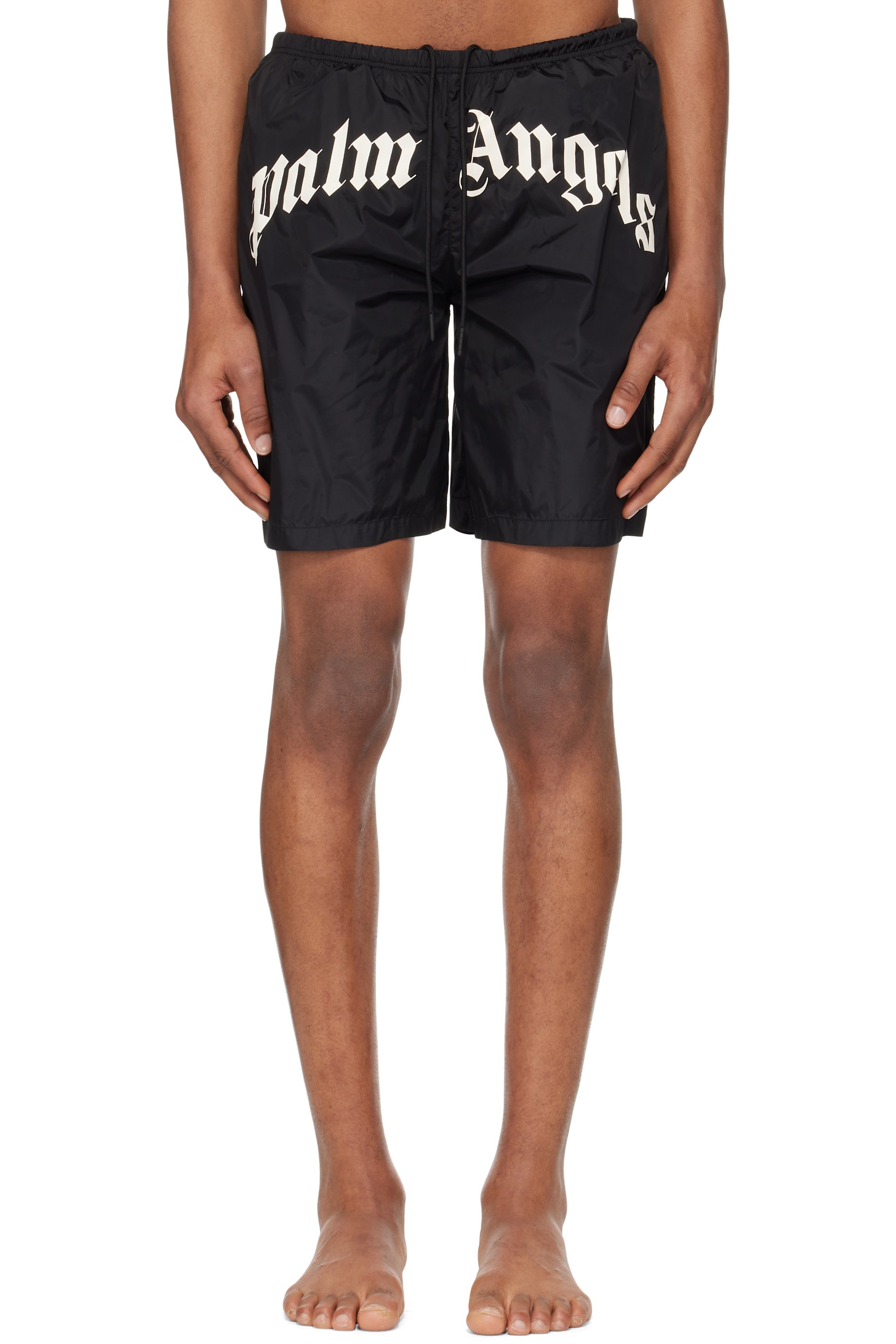 Palm Angels - Black Curved Logo Swim Shorts