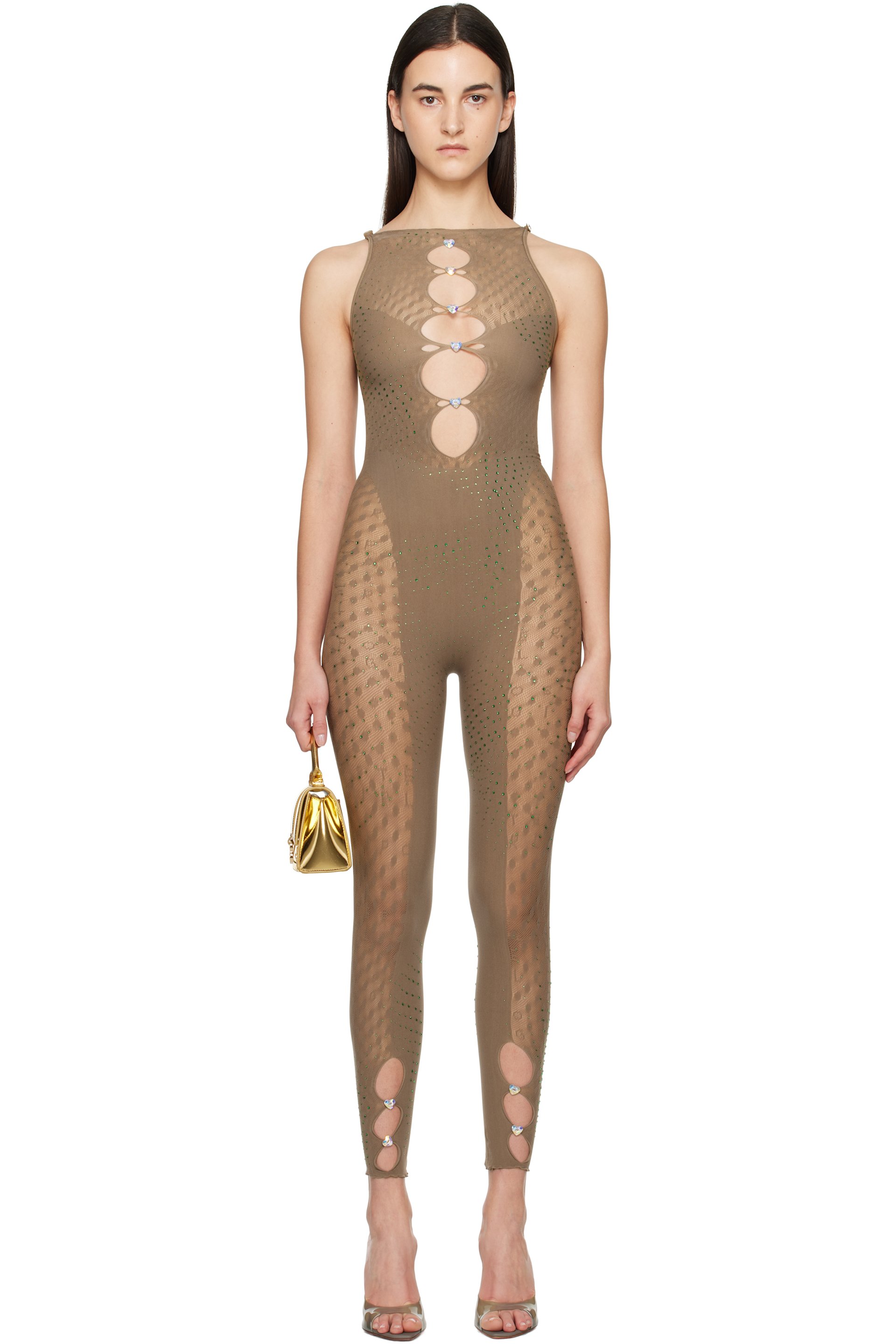 Poster Girl - Taupe Rhinestoned Janice Jumpsuit