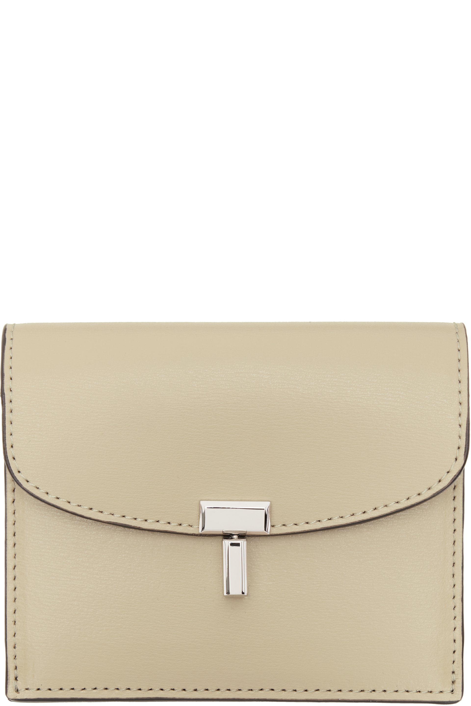 TOTEME - Porte-carte beige en cuir à verrou tournant