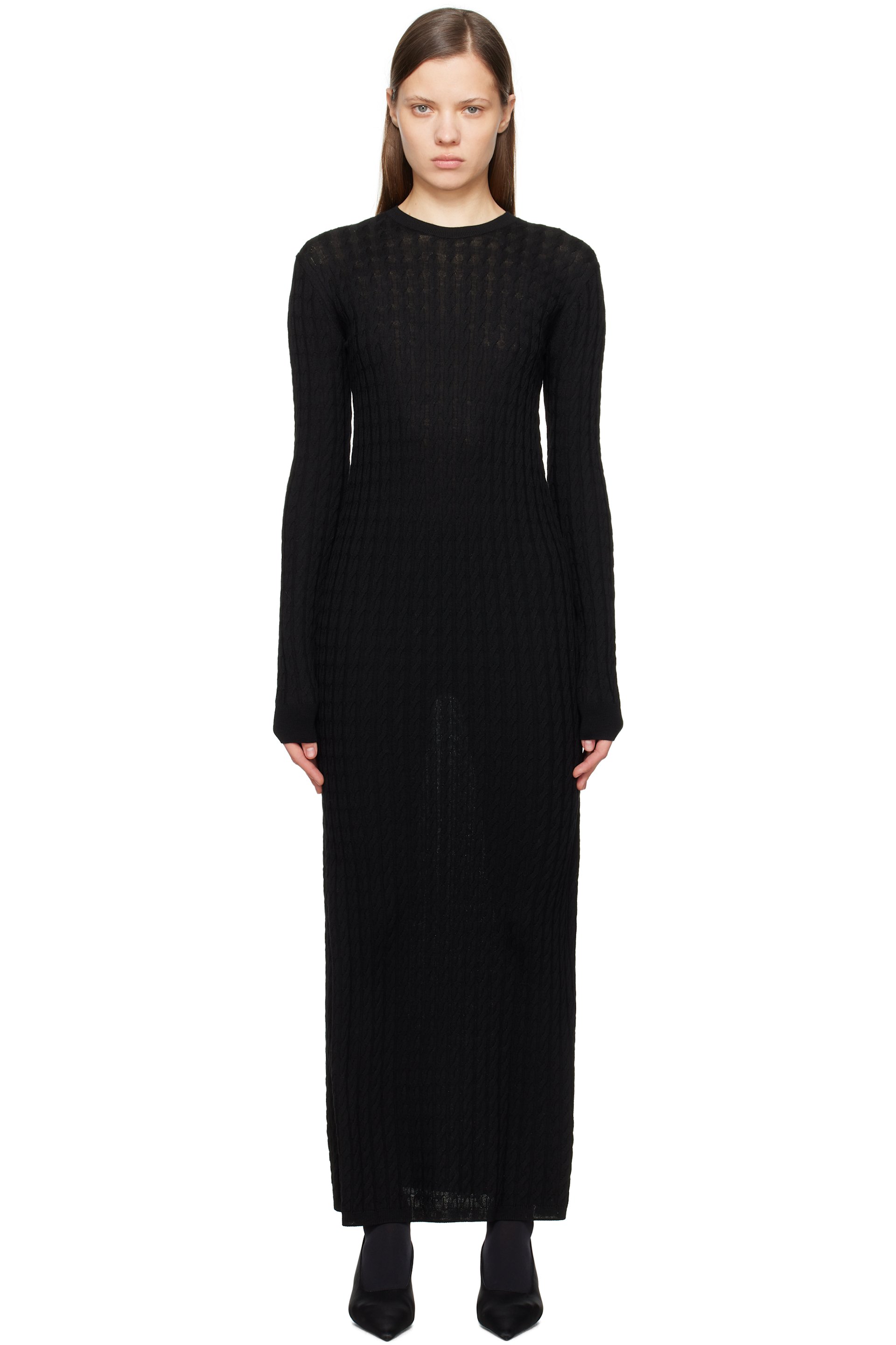 TOTEME - Robe longue noire en tricot câblé